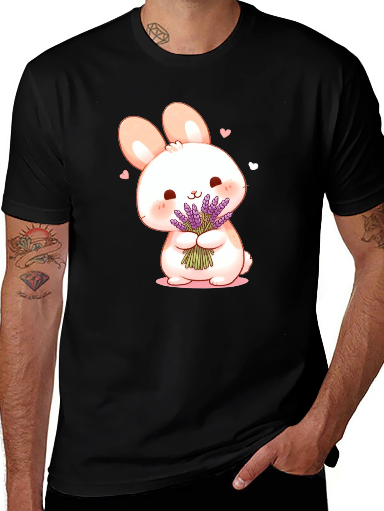 Variant 16 of Cute Bunny Lavender Black T-Shirt