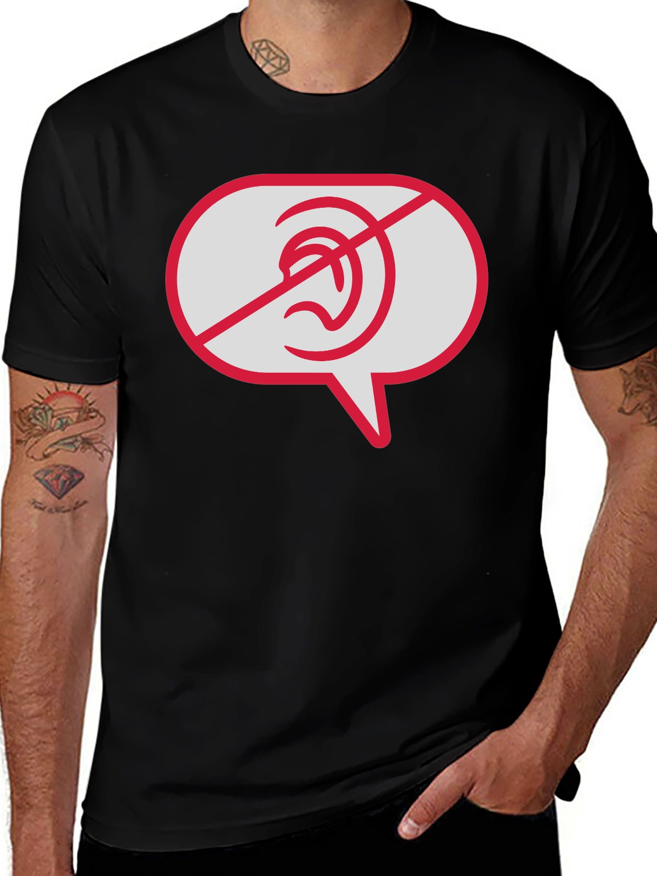 Black No Hearing T-Shirt - Black Graphic Tee main image