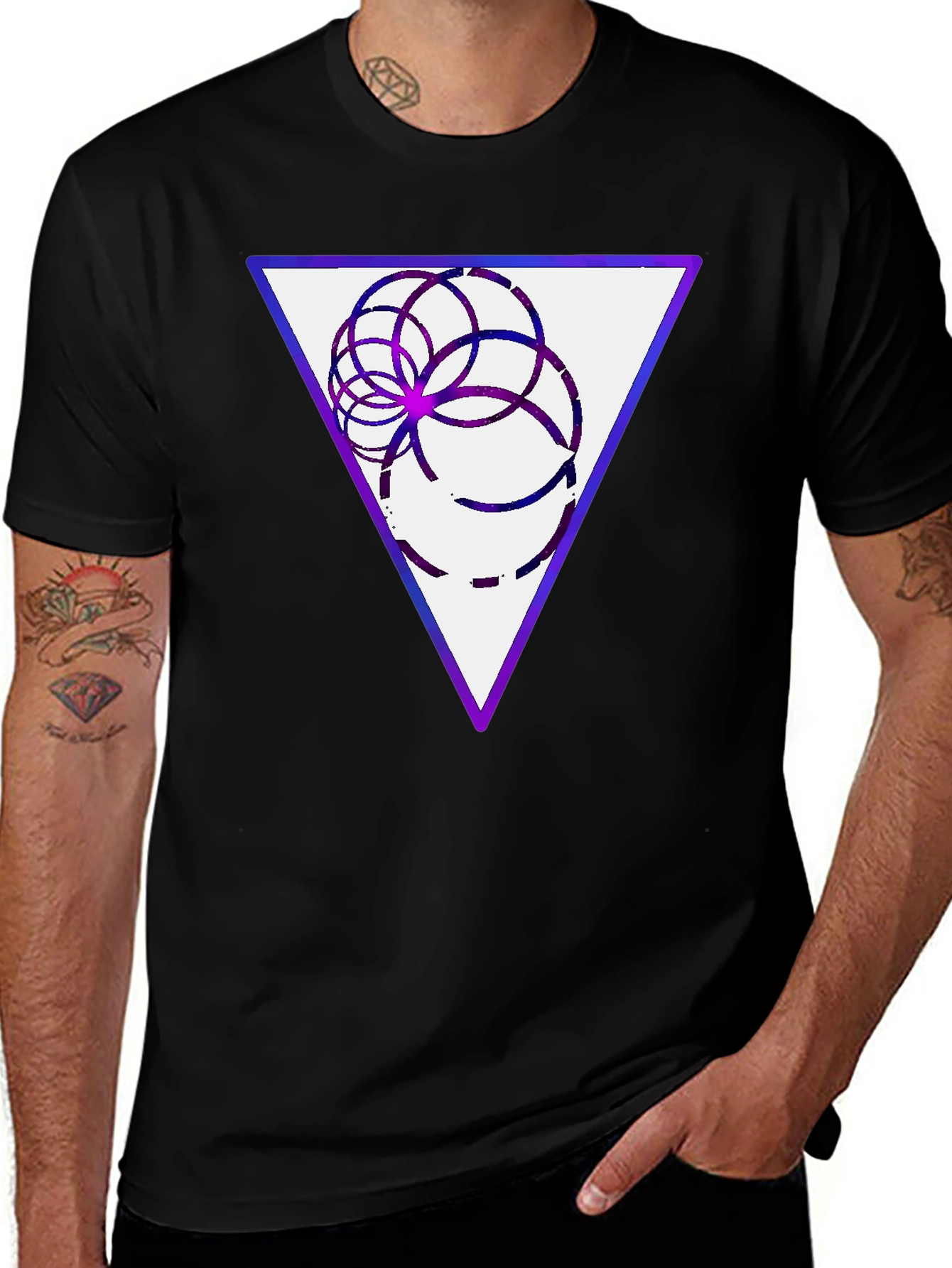 Variant 6 of Geometric Triangle Graphic T-Shirt - Black