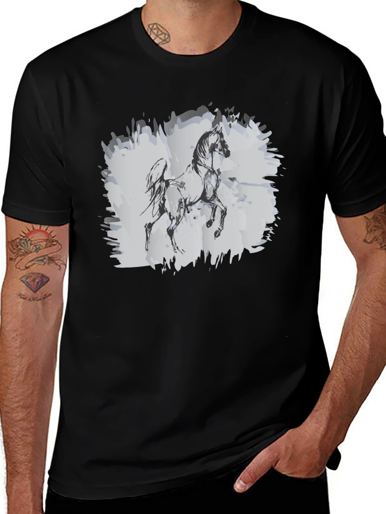 Variant 25 of Horse Sketch Graphic Black T-Shirt