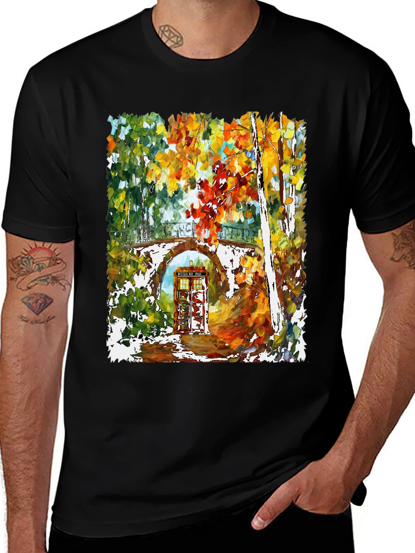 Autumn Tardis T-Shirt - Unique Artistic Design