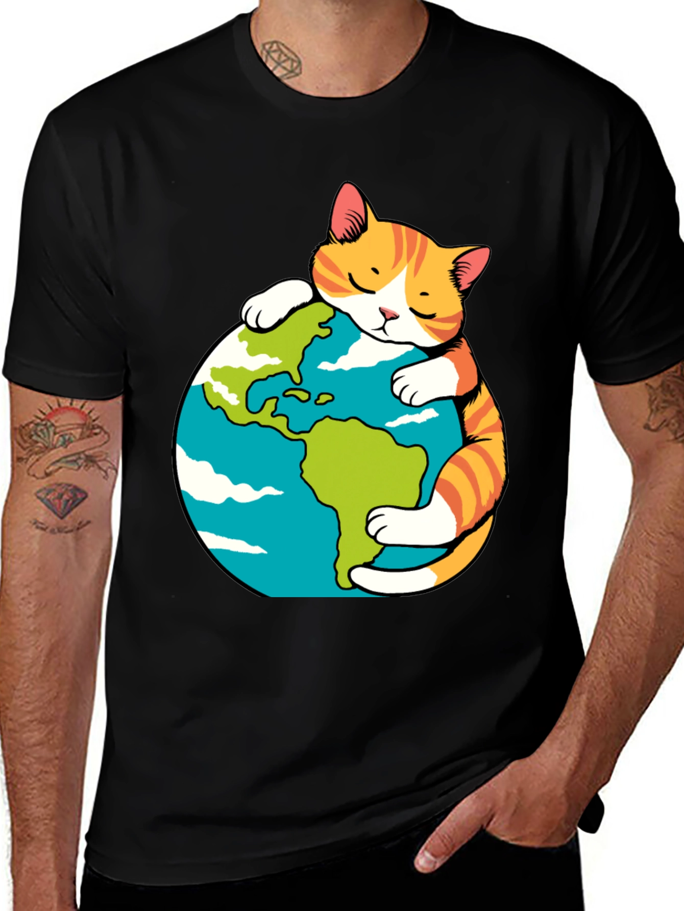 Variant 3 of Cat Hugging Earth T-Shirt - Save the Planet!