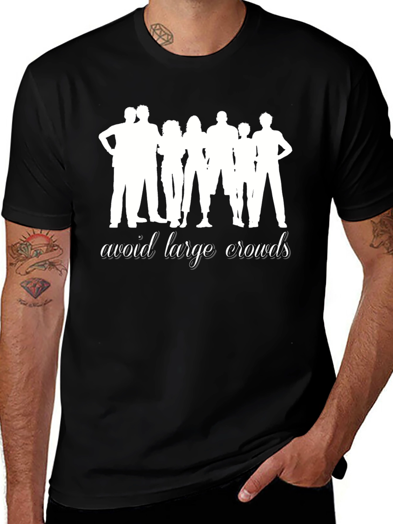 Variant 28 of Avoid Large Crowds T-Shirt - Black Crew Neck Tee