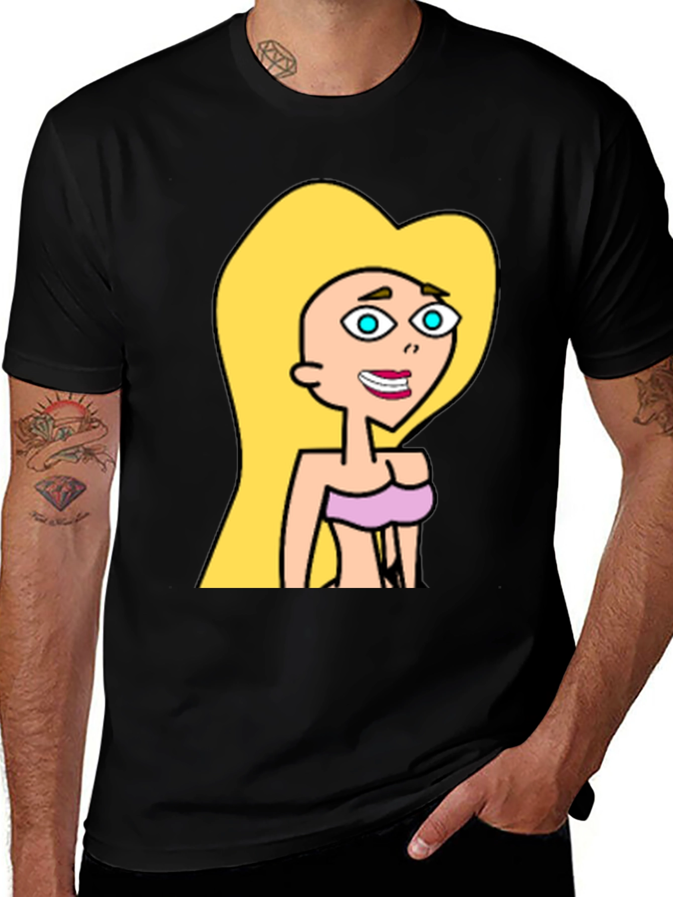 Variant 13 of Cartoon Blonde Girl Graphic Black T-Shirt