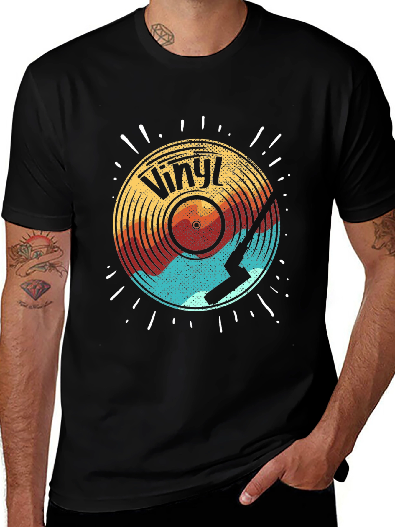 Variant 21 of Retro Vinyl Record Graphic Tee - Black Cotton Comfort