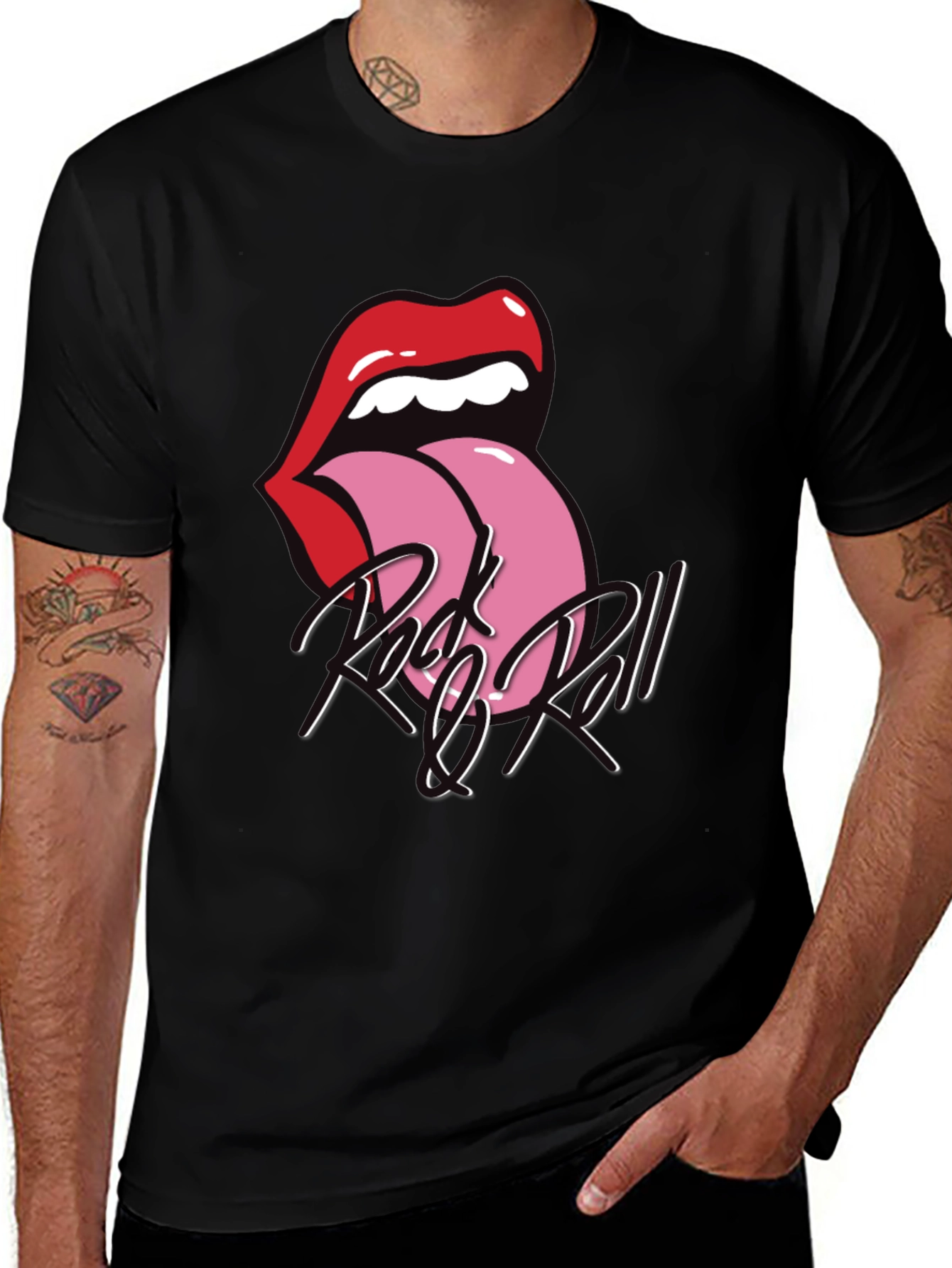 Variant 23 of Rock and Roll Tongue Graphic Tee - Black