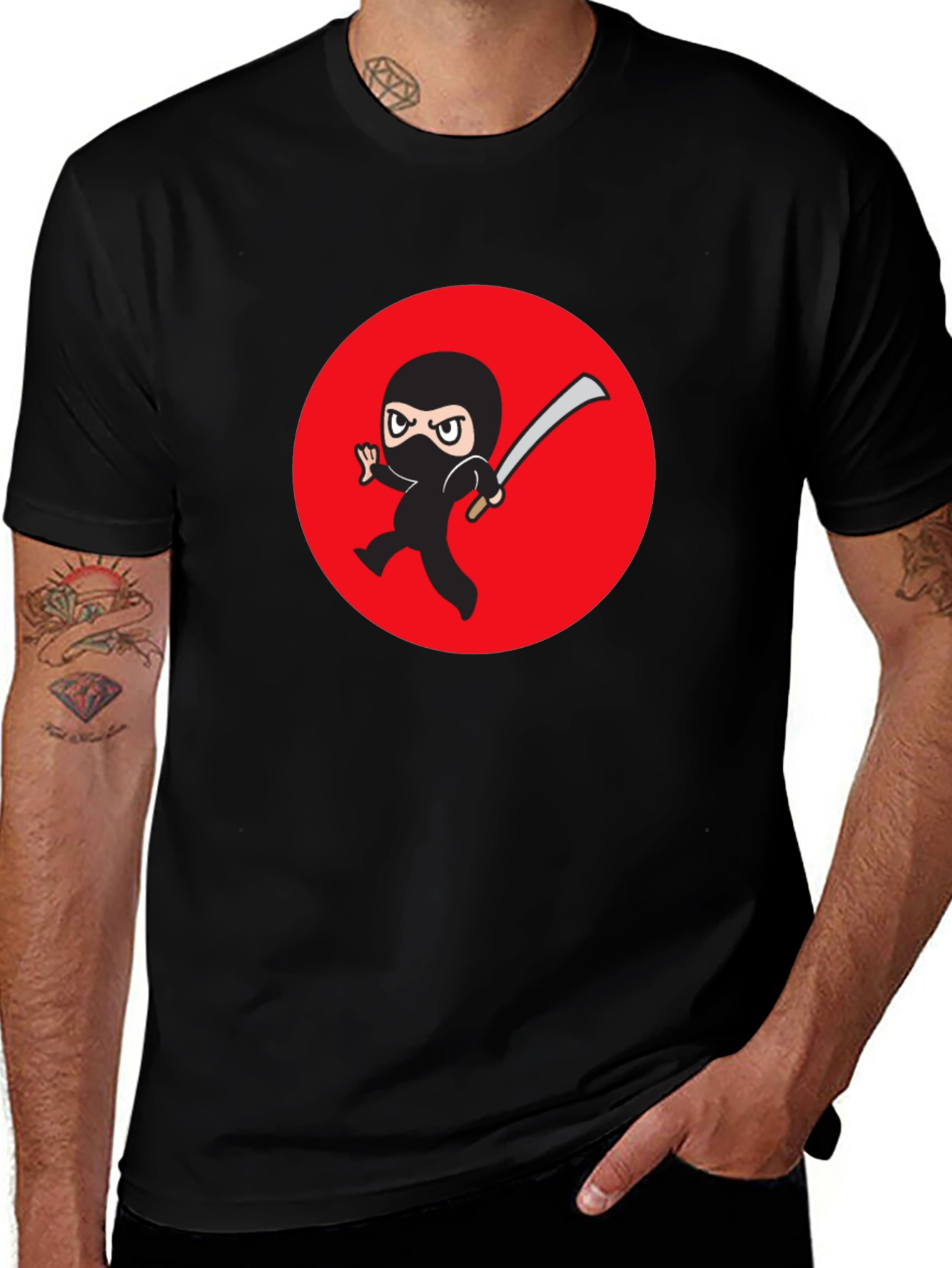 Variant 3 of Ninja Graphic T-Shirt - Men's Black Crew Neck Tee