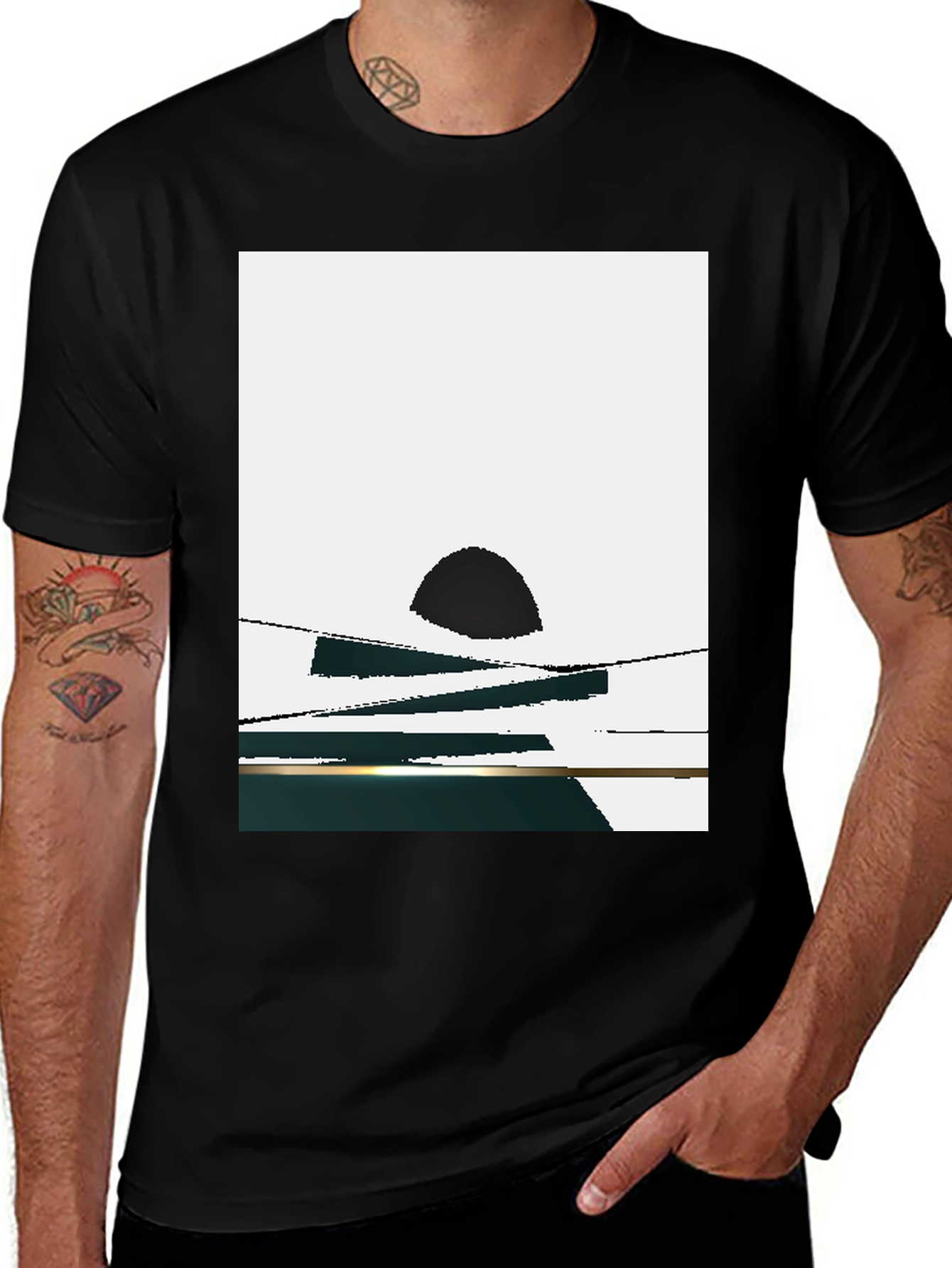 Variant 11 of Abstract Sunset Graphic Tee - Black Casual T-Shirt