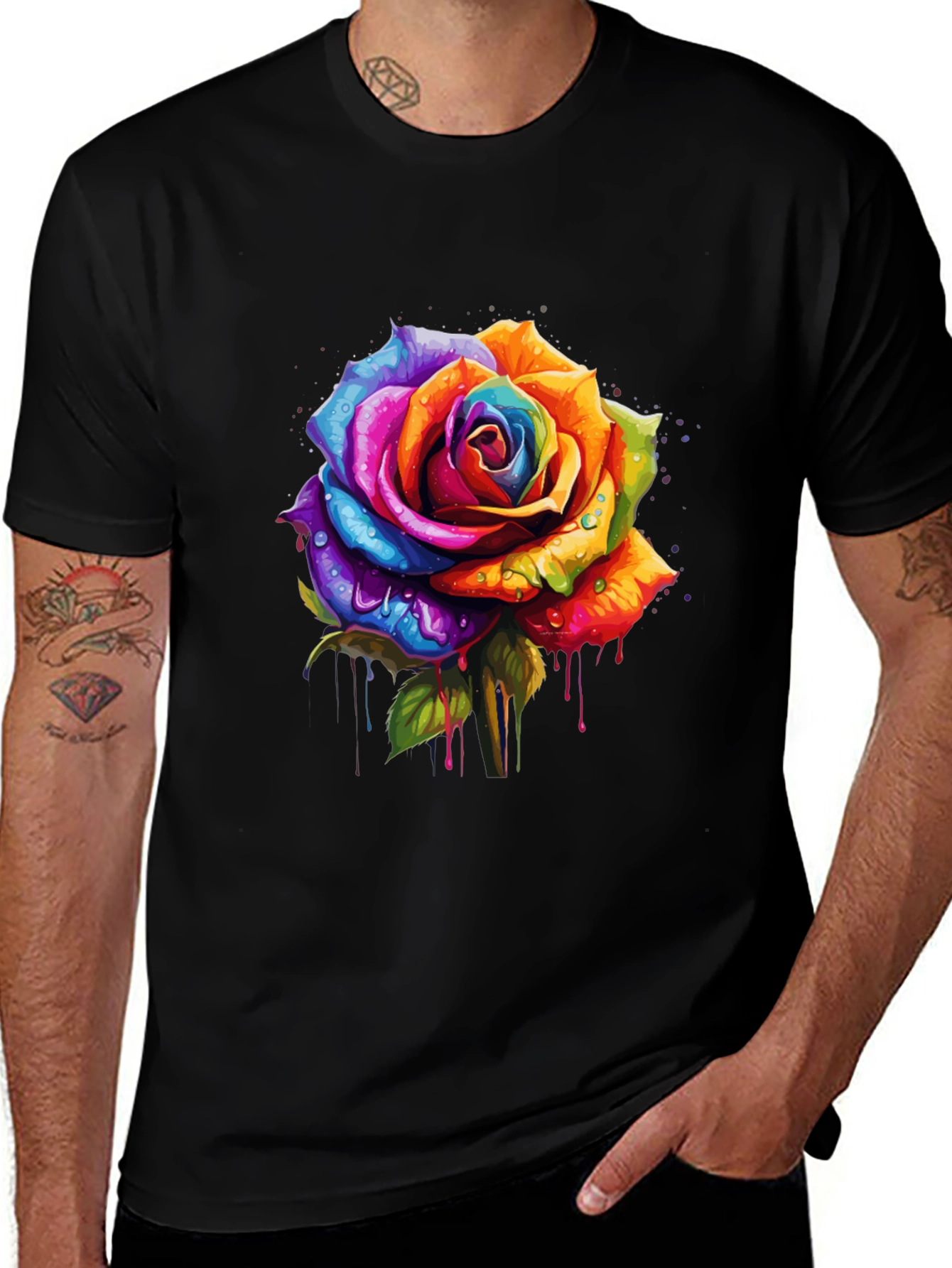 Variant 29 of Rainbow Rose Graphic Tee - Vibrant Floral Design