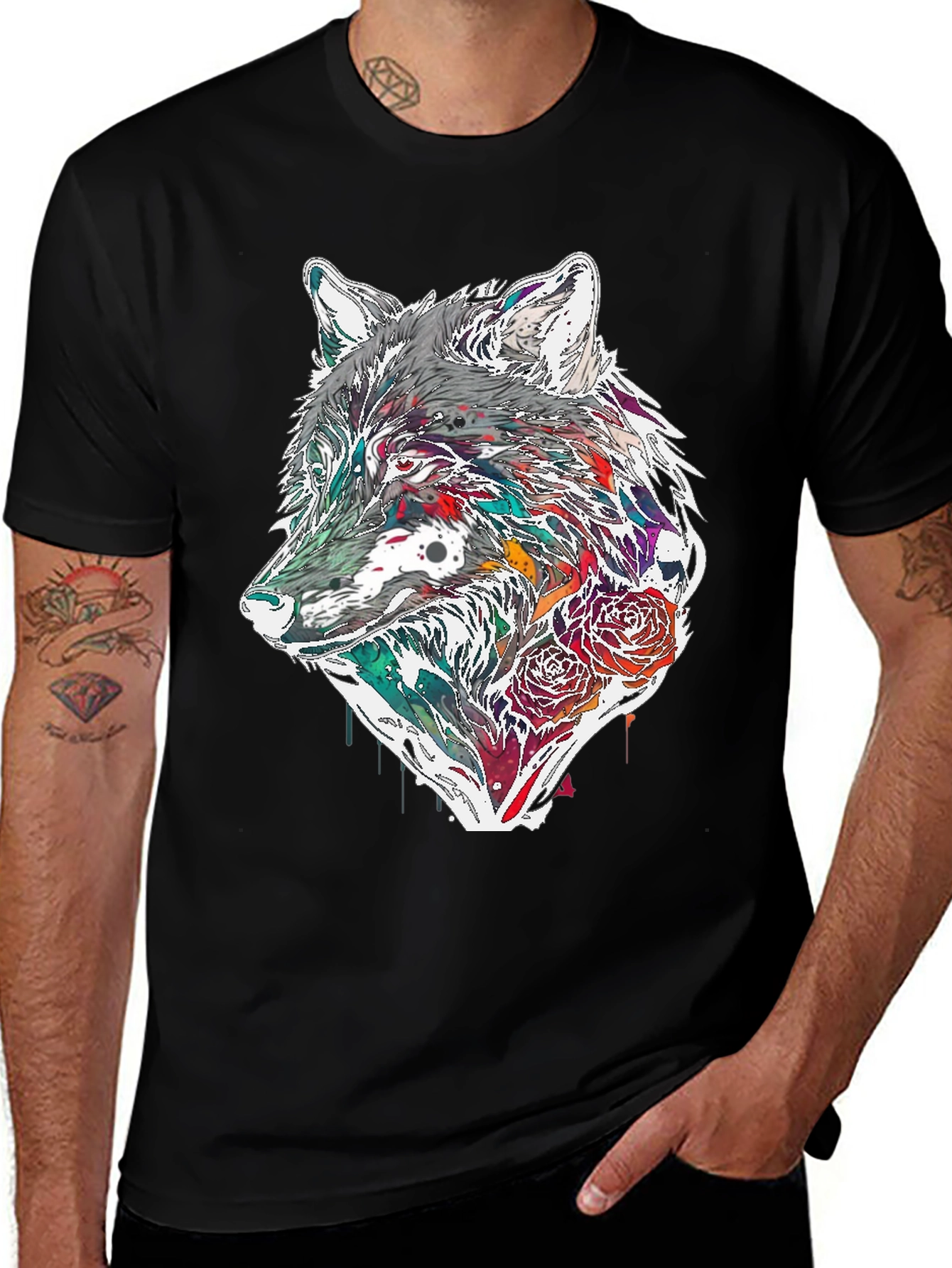 Variant 13 of Wolf Graphic Print Black T-Shirt