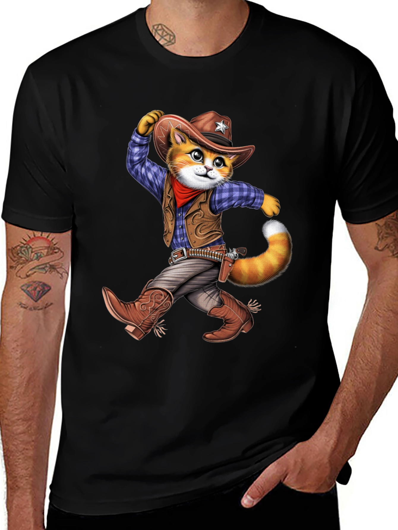 Variant 16 of Cowboy Cat Graphic T-Shirt - Western Style Tee