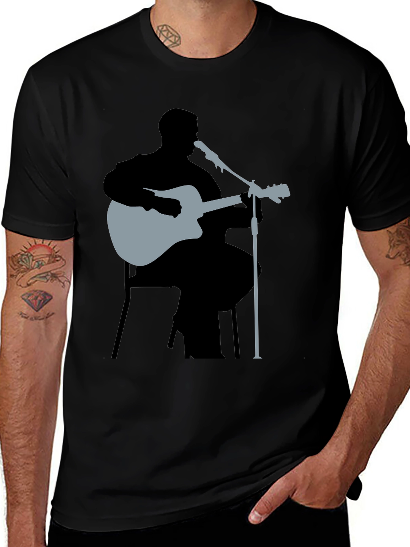 Variant 28 of Silhouette Guitarist Graphic Tee - Black