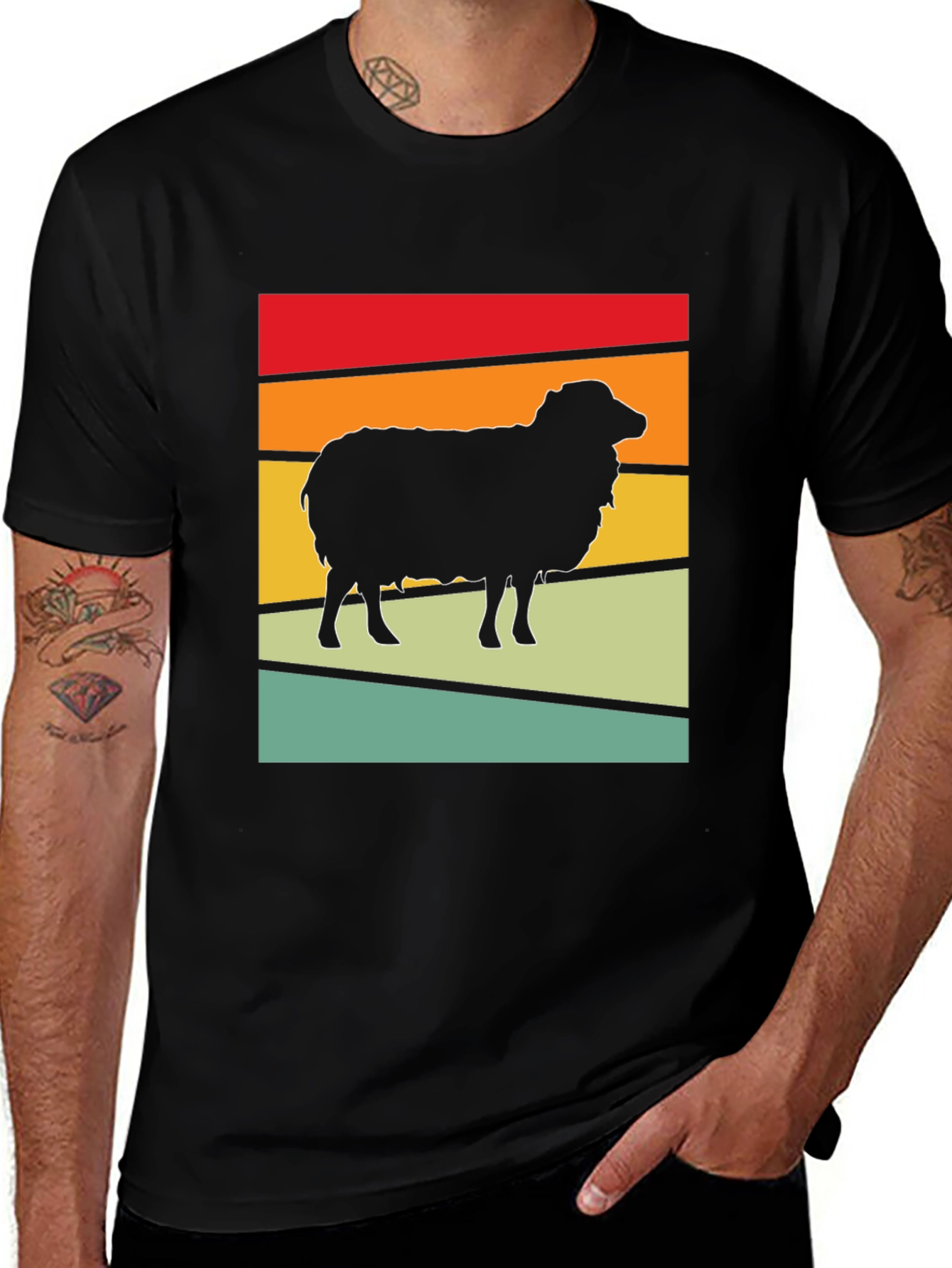 Variant 7 of Retro Sheep Graphic T-Shirt - Vintage Style Black Tee