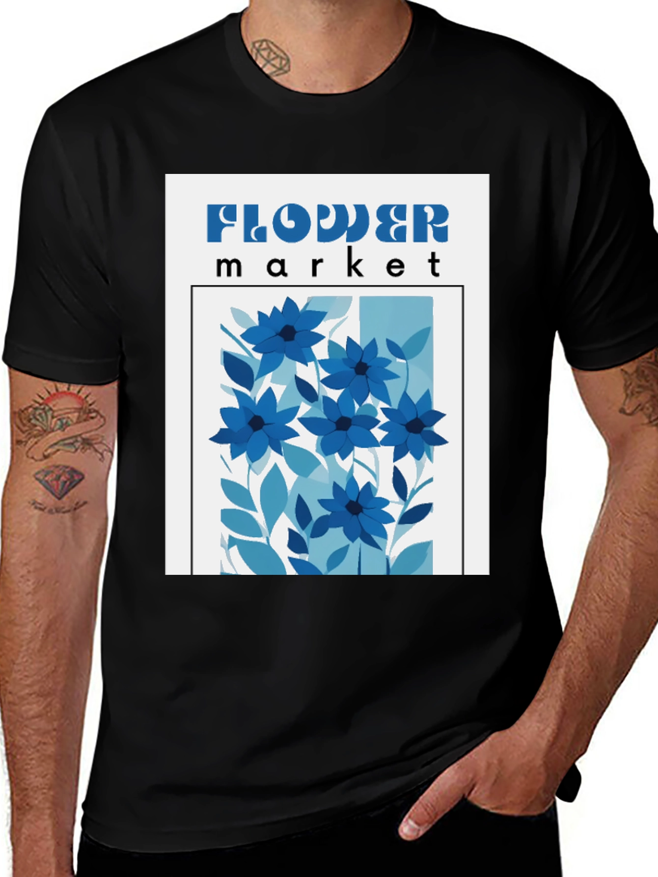 Variant 26 of Flower Market Graphic Tee - Black Cotton T-Shirt