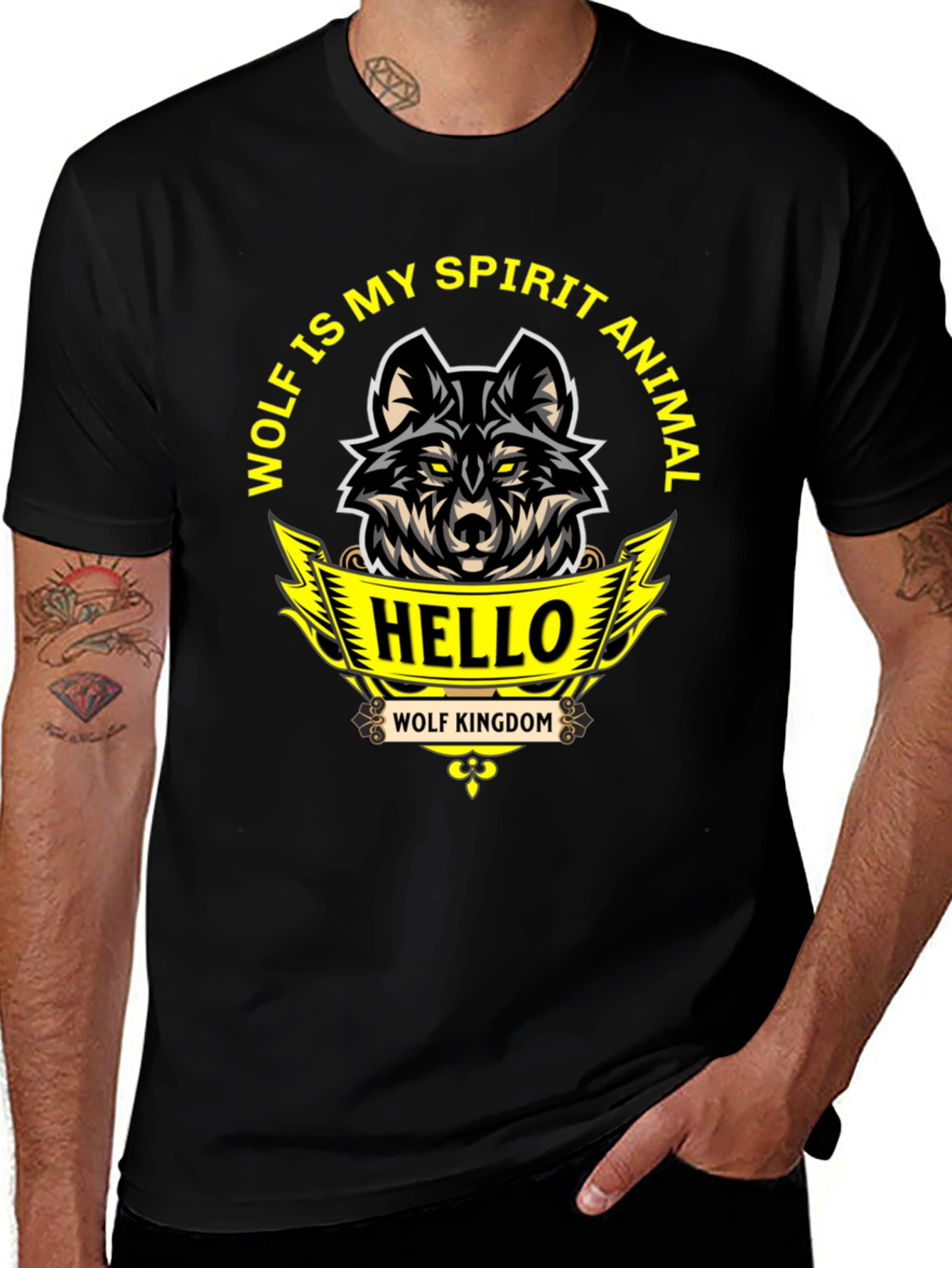 Variant 3 of Wolf Spirit Animal Graphic Tee - Black