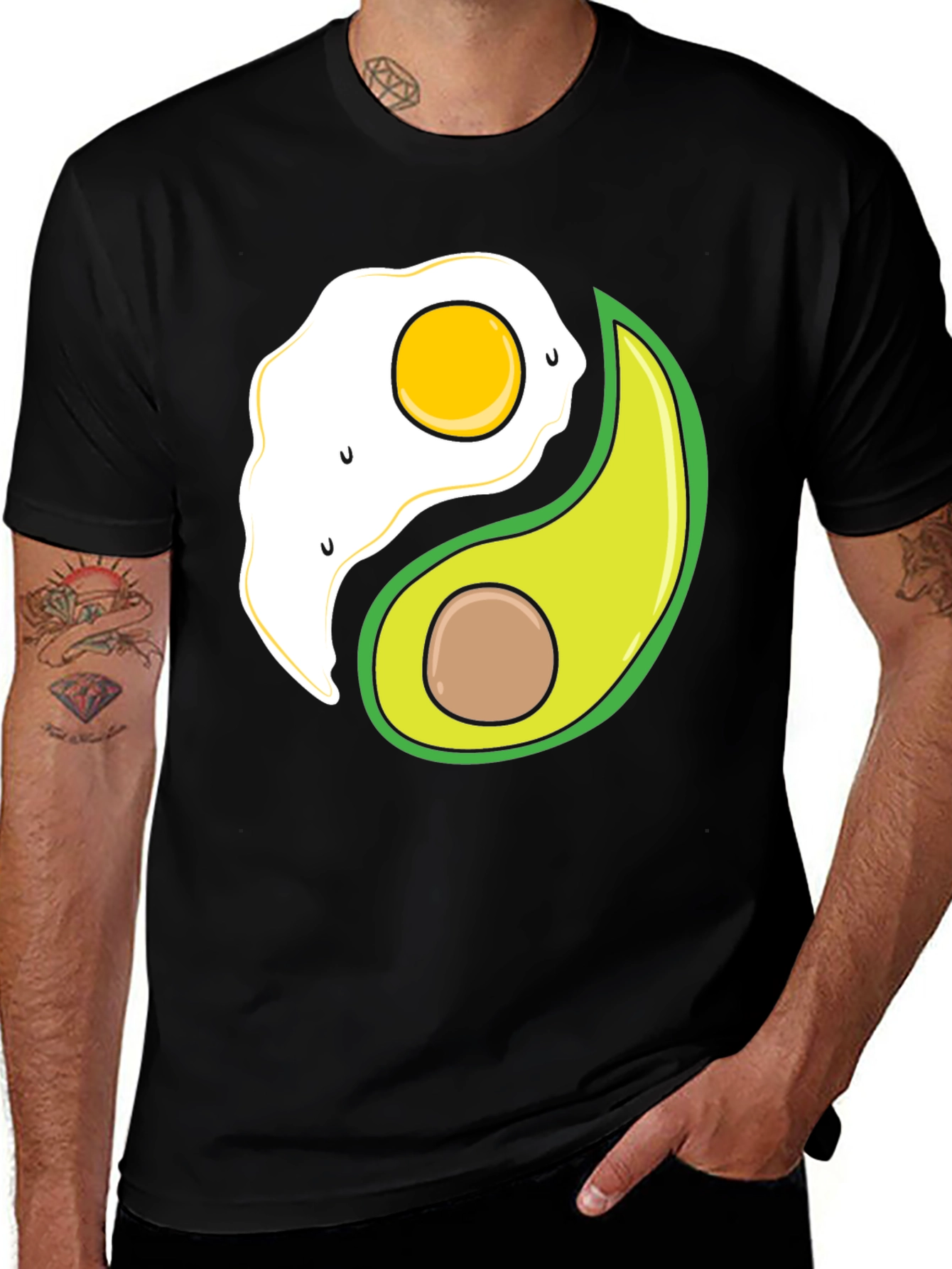 Variant 15 of Egg & Avocado Yin Yang Black Graphic Tee
