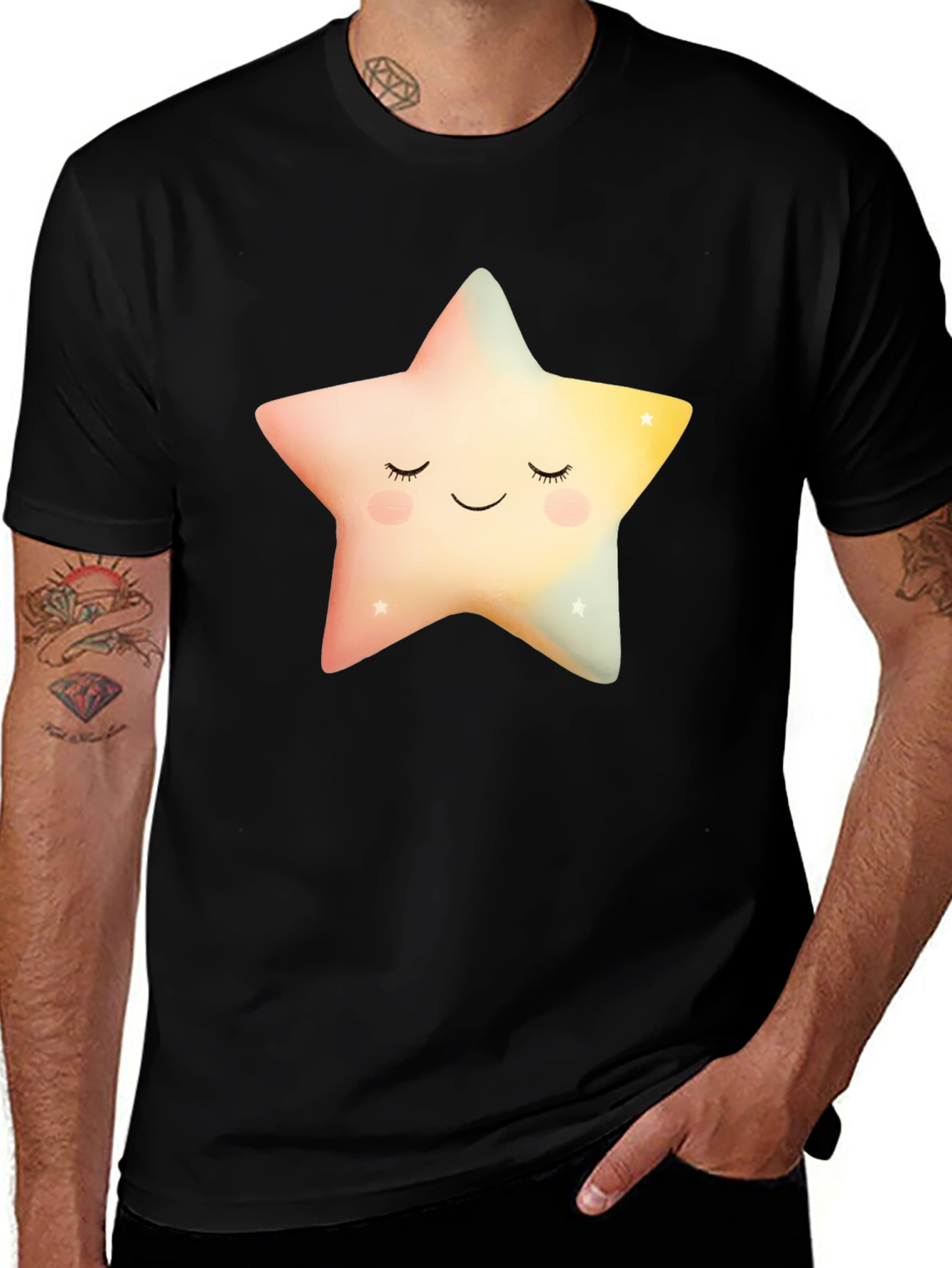 Variant 4 of Sleepy Star Graphic T-Shirt - Black Cotton Blend