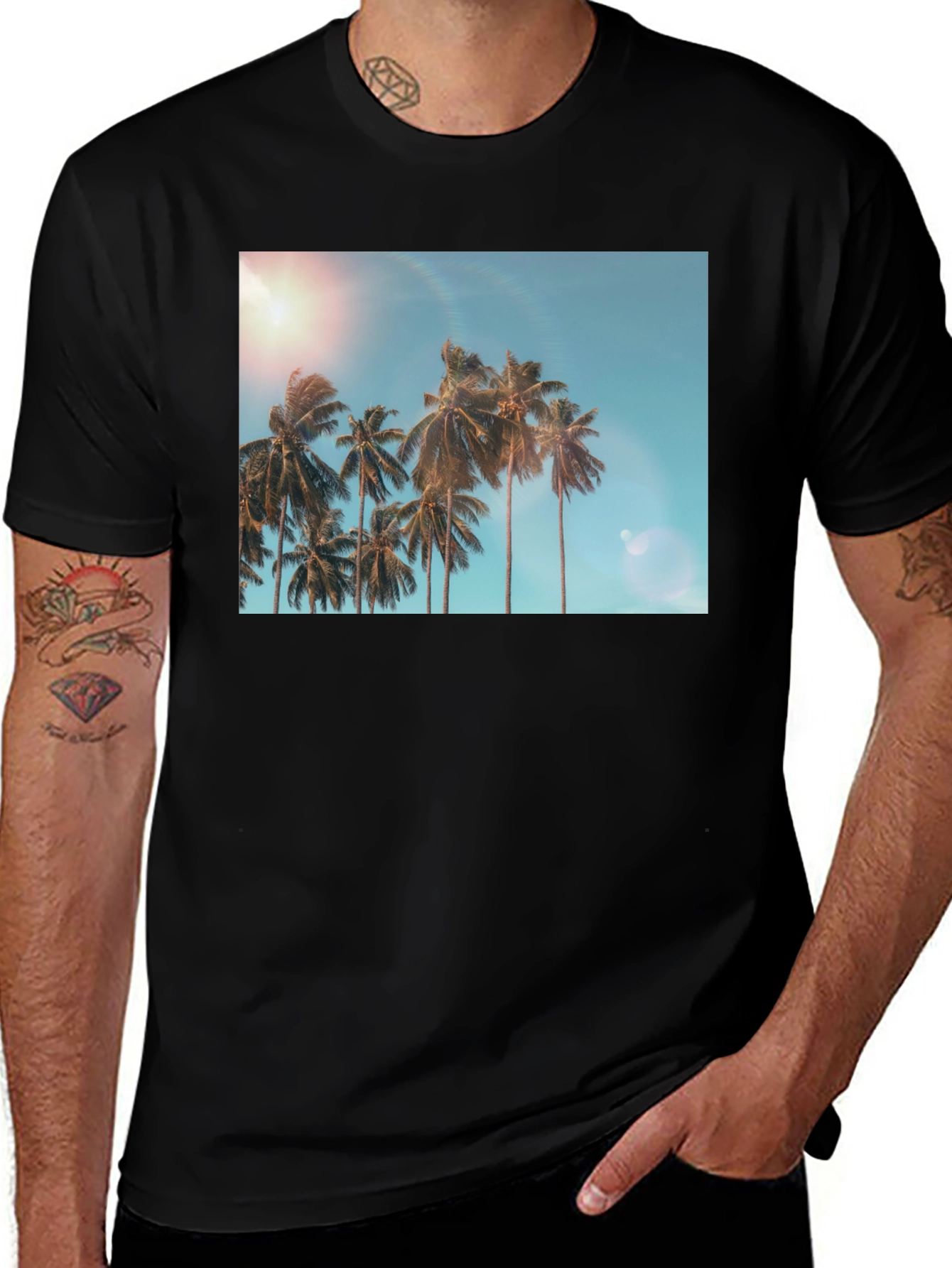 Variant 19 of Palm Tree Graphic Black T-Shirt