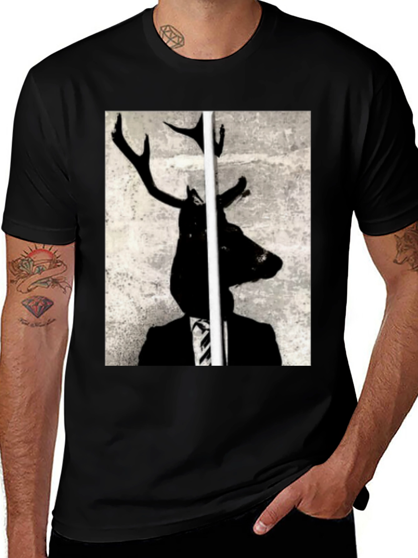 Deer Head Suit Graphic Tee - Unique Art T-Shirt