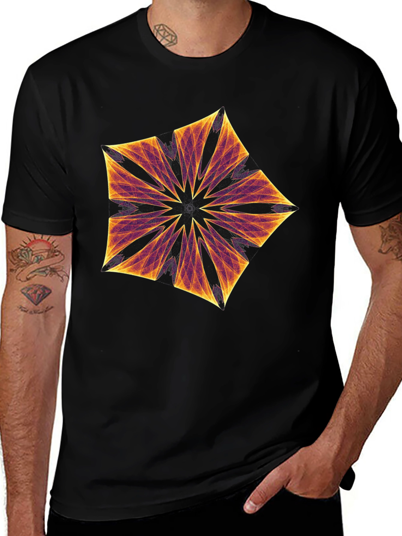 Variant 15 of Geometric Starburst Graphic Tee - Men's Black T-Shirt