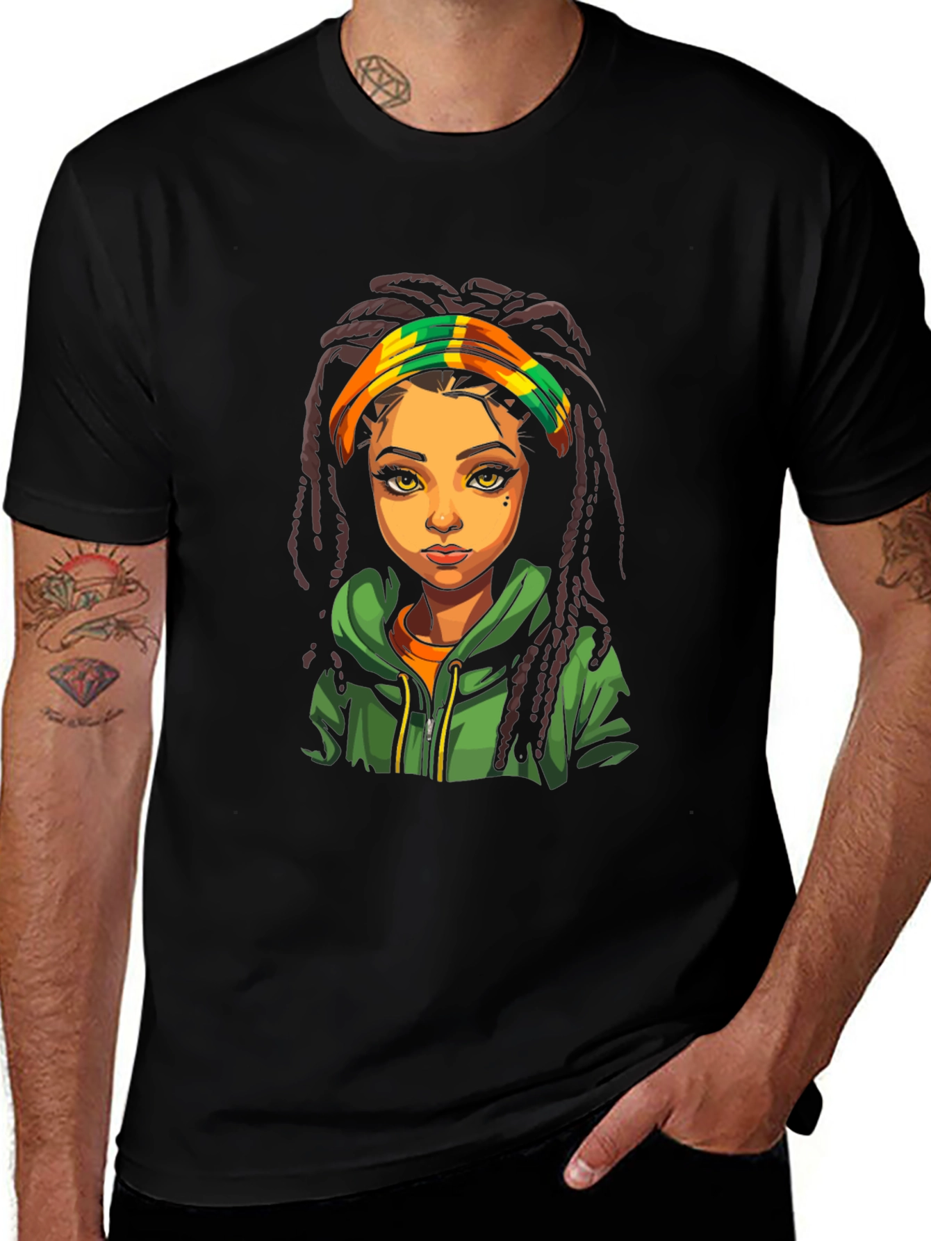 Rasta Girl Graphic Tee - Black Cotton T-Shirt