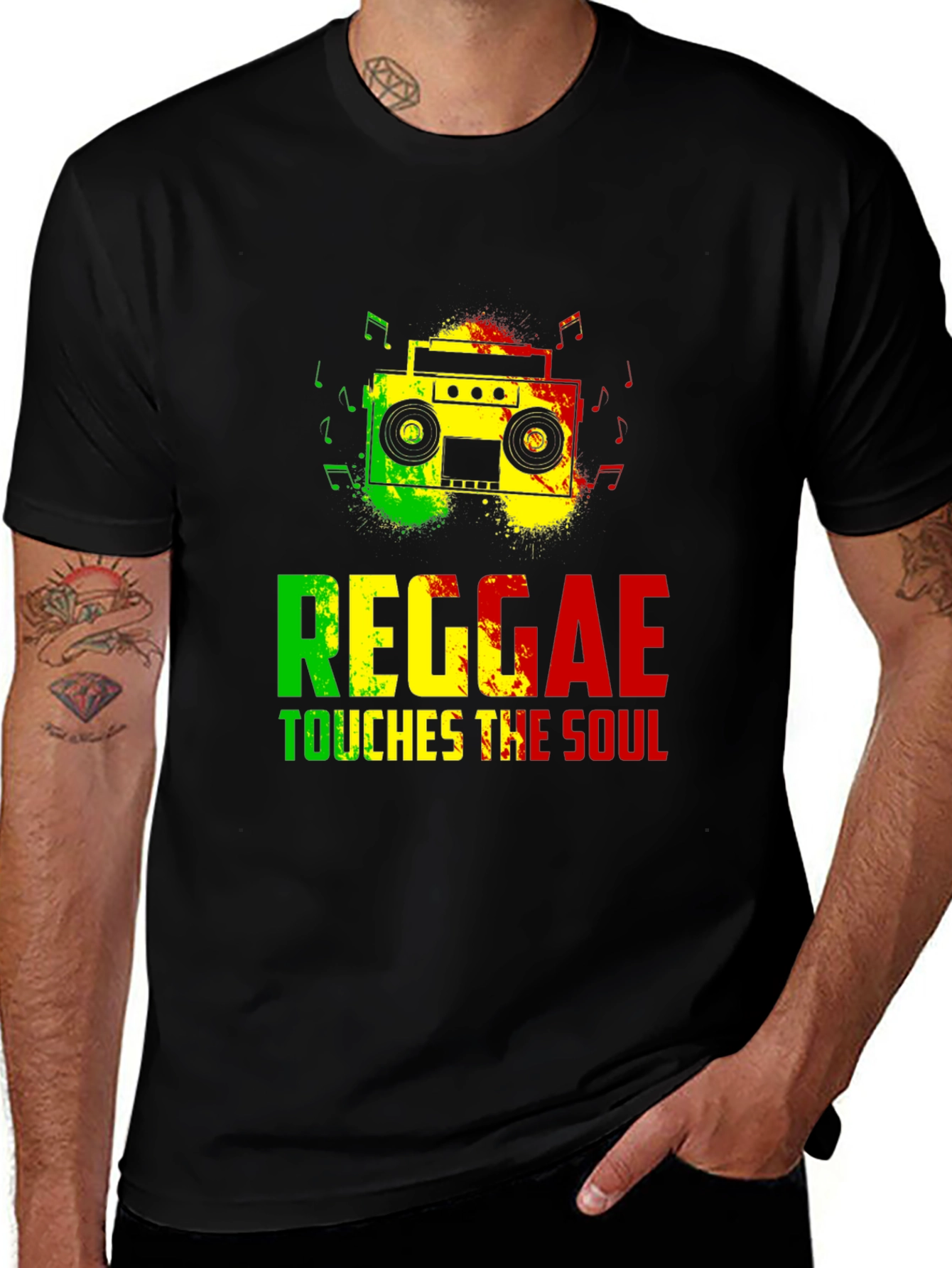 Variant 2 of Reggae Music T-Shirt - Touches The Soul - Black Cotton
