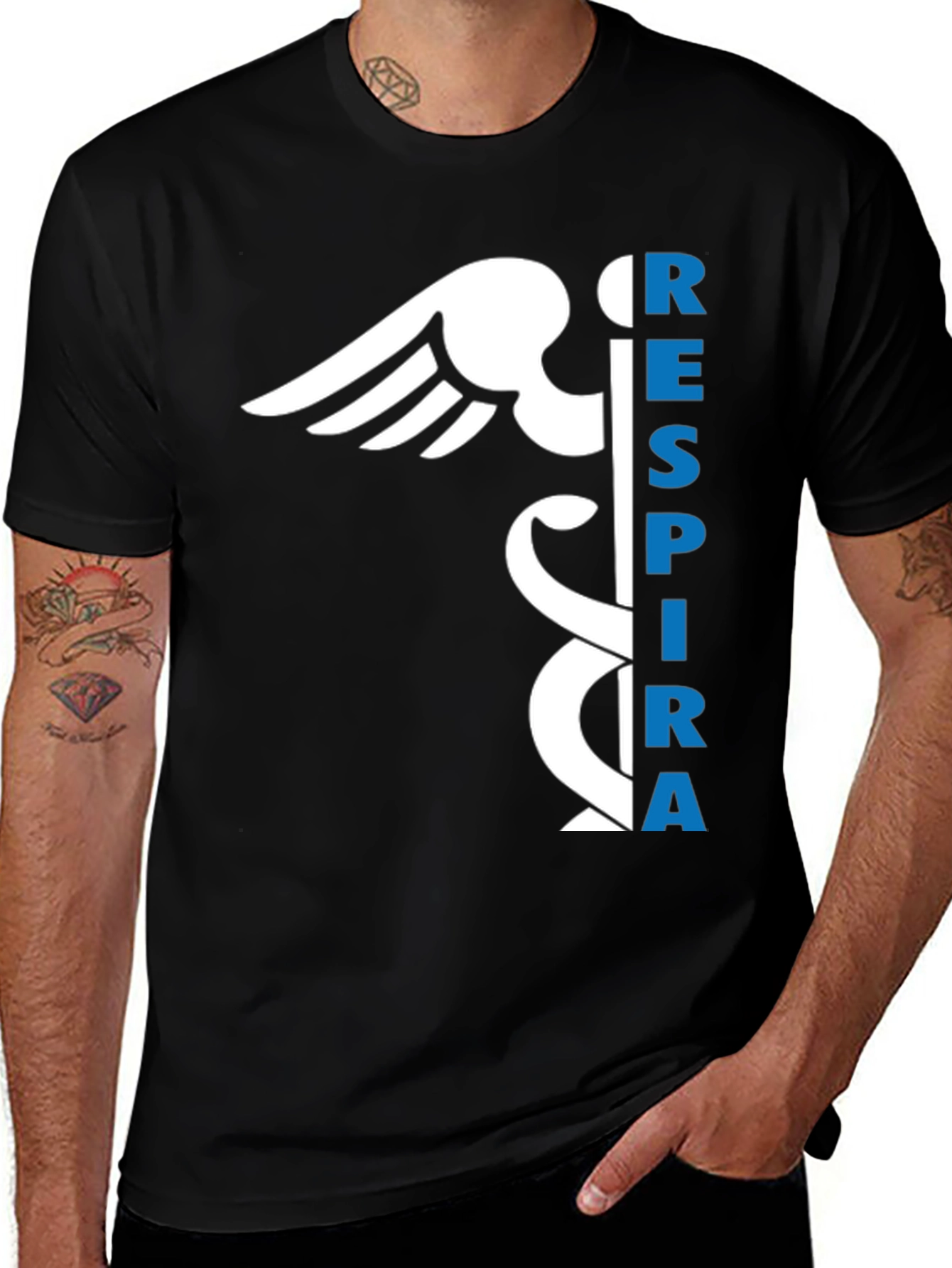 Variant 14 of Respirar Caduceus Black T-Shirt - Breathe Easy!