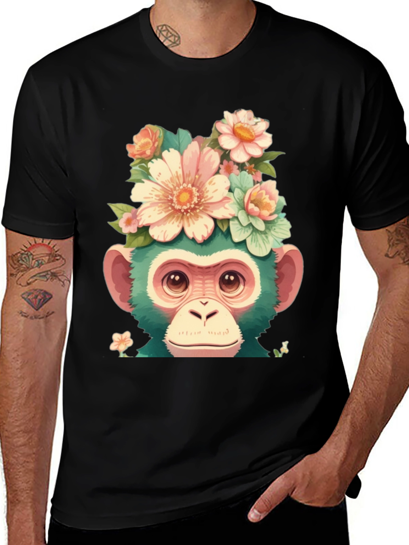 Variant 30 of Monkey with Flowers Graphic T-Shirt
