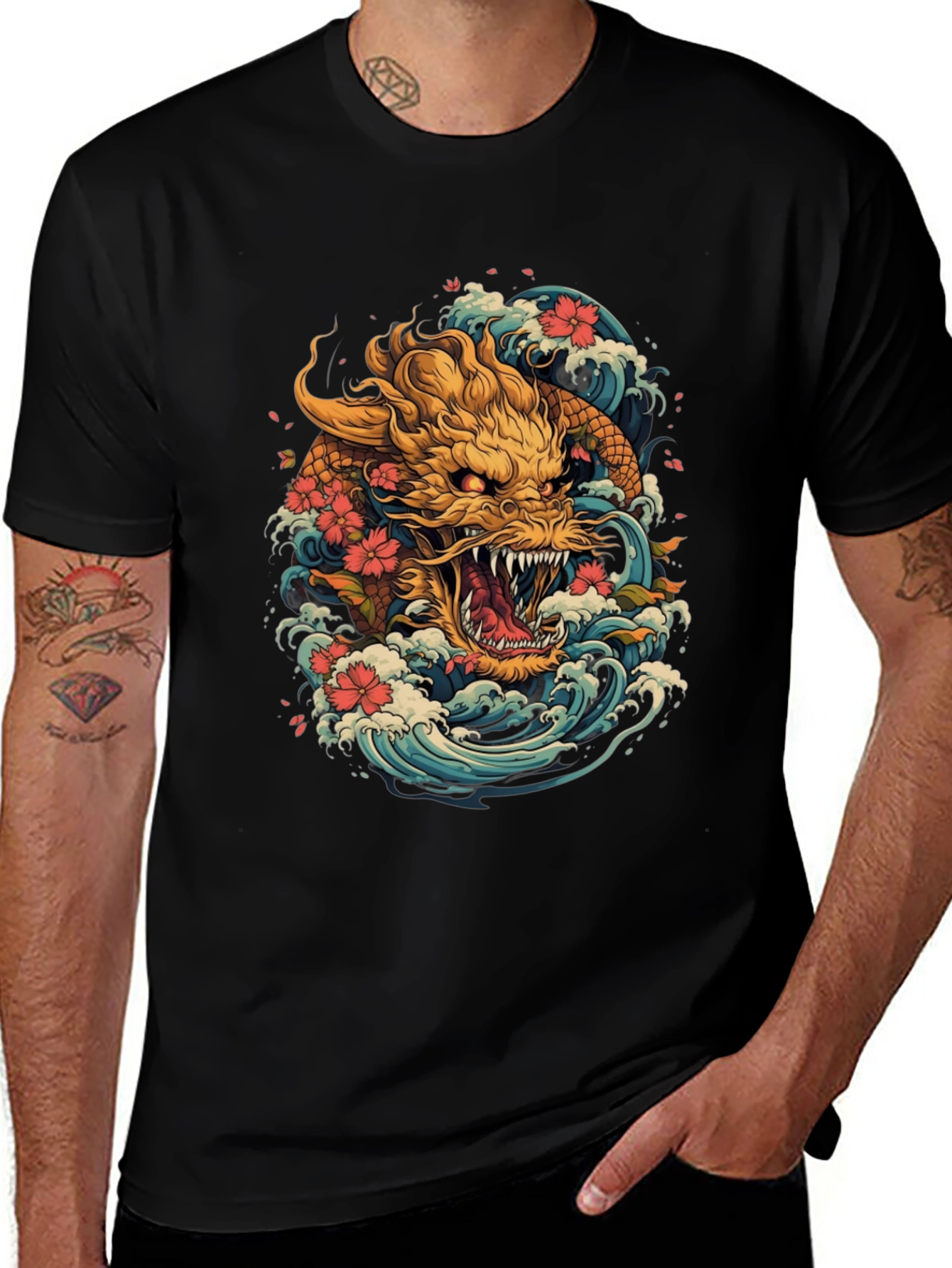 Variant 3 of Japanese Dragon Wave Graphic Tee