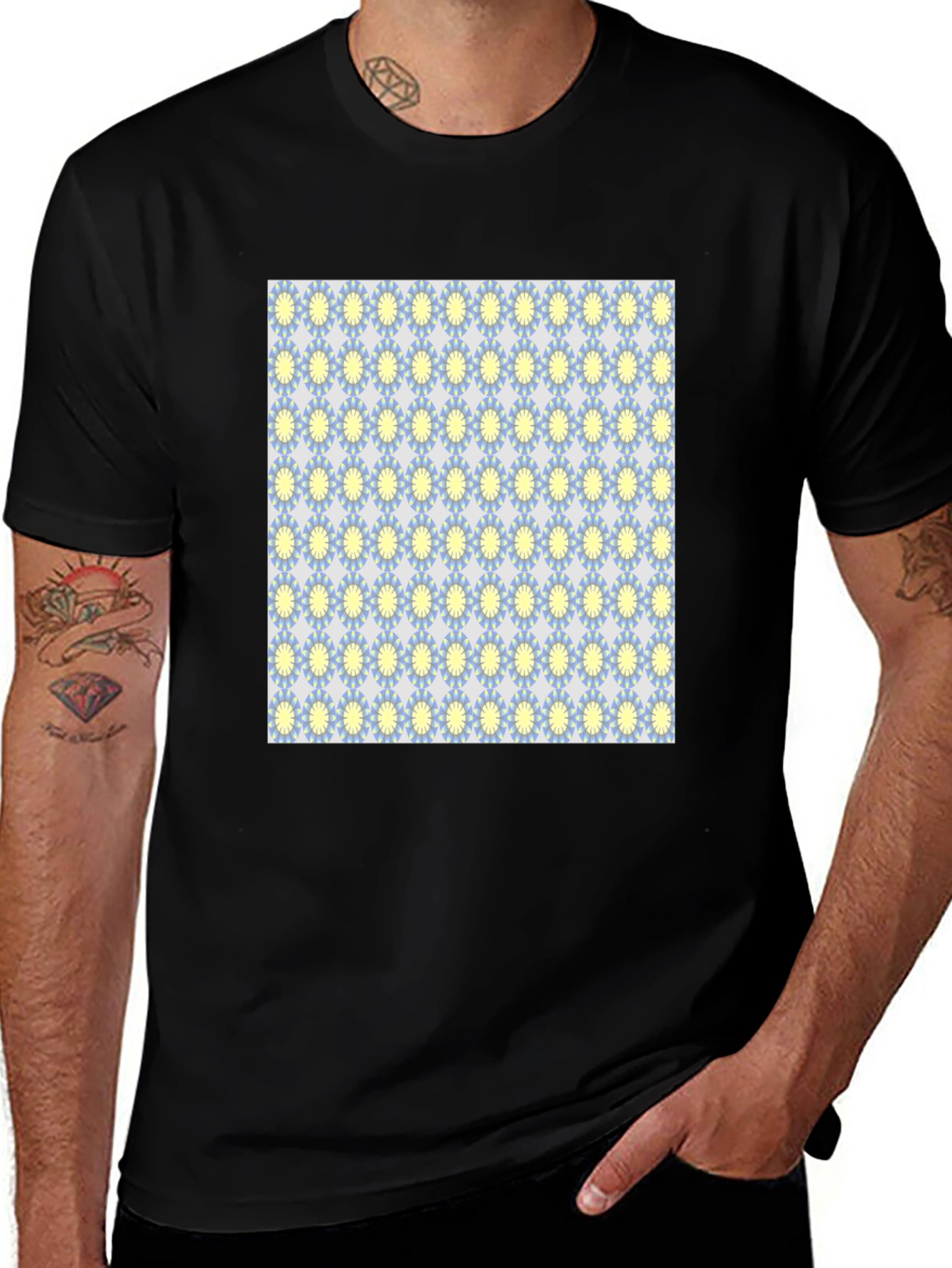 Variant 30 of Black T-Shirt with Retro Floral Pattern