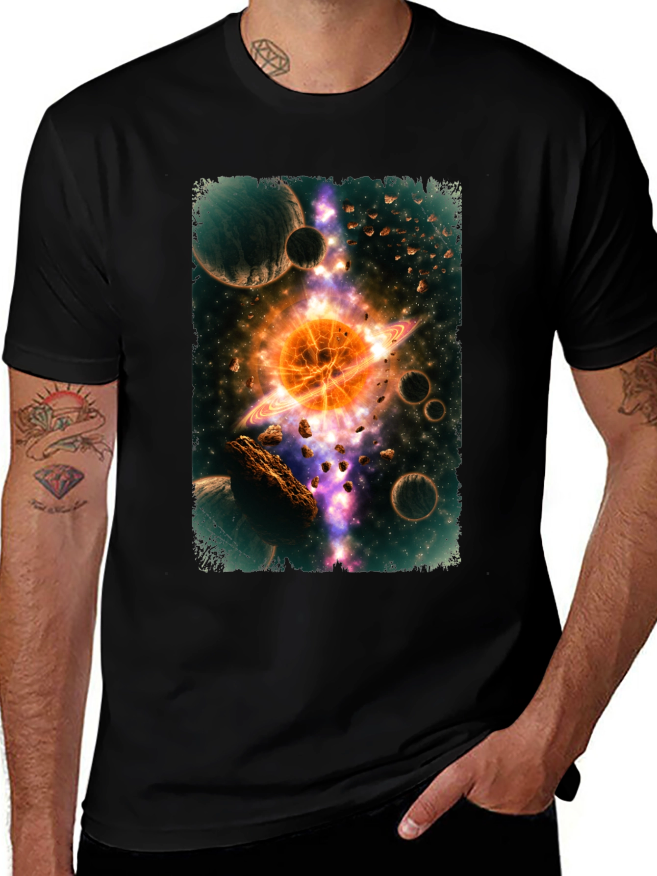 Variant 12 of Cosmic Explosion Graphic Tee - Black Cotton T-Shirt