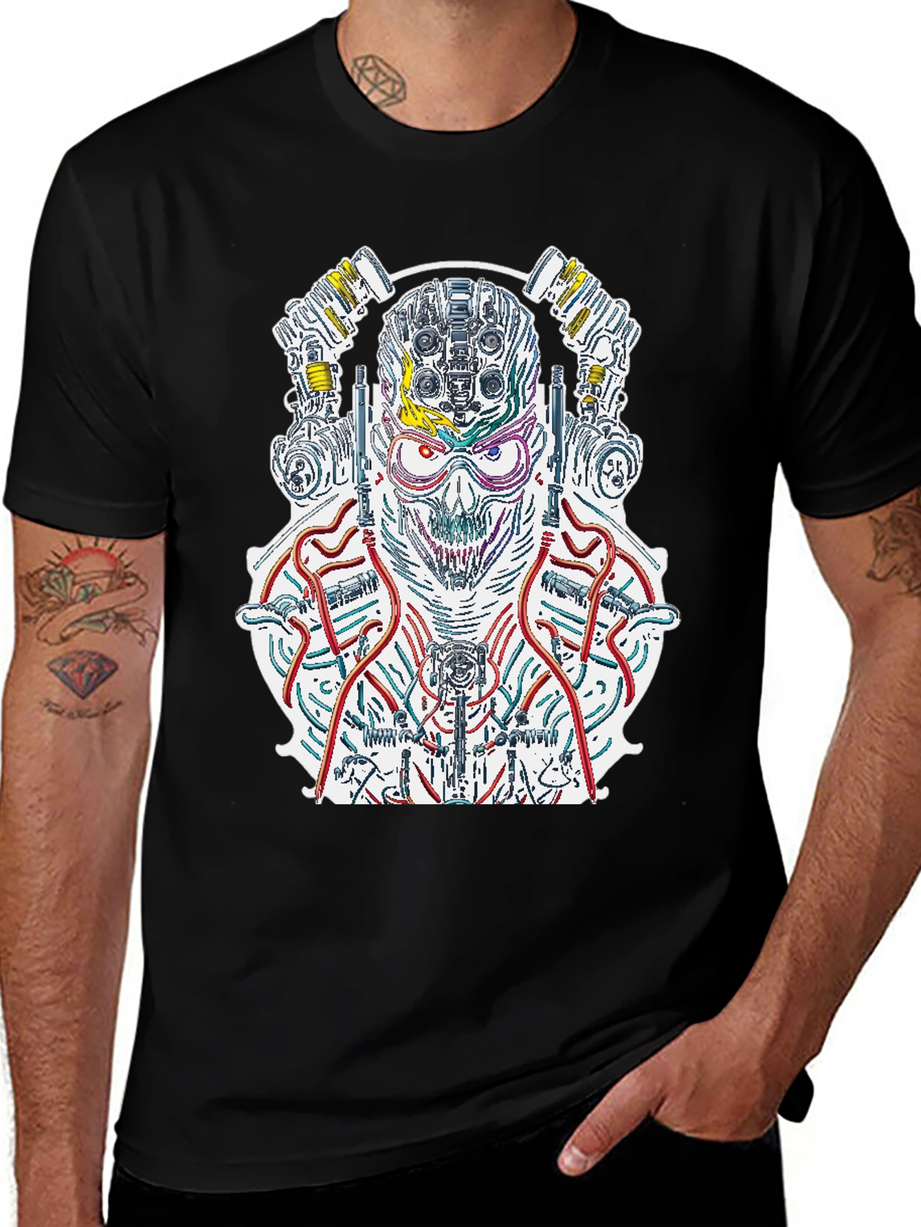 Variant 5 of Cyberpunk Skull T-Shirt - Robotic Graphic Tee