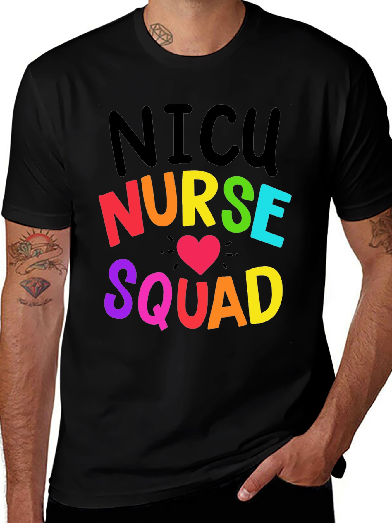 NICU Nurse Squad Rainbow Heart T-Shirt