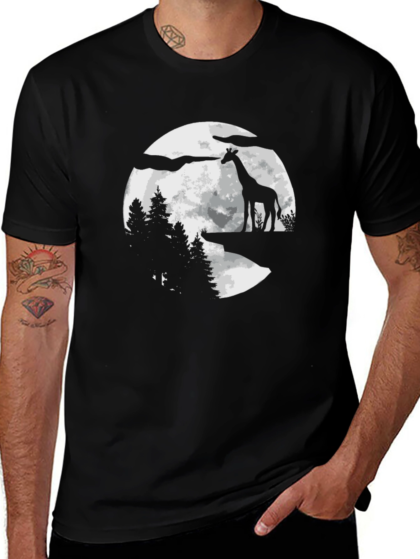 Variant 24 of Giraffe Moon Men's Graphic Tee - Black