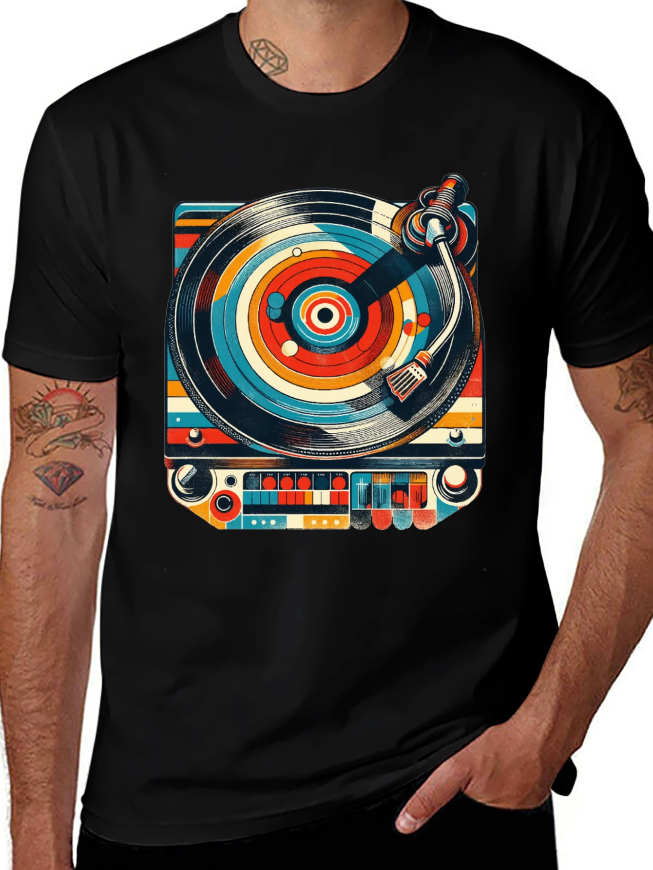 Variant 29 of Retro Turntable Graphic Tee - Black