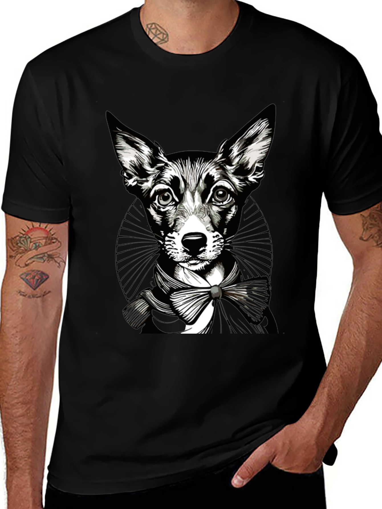 Variant 2 of Dog in Bow Tie Graphic T-Shirt - Unique Black Tee
