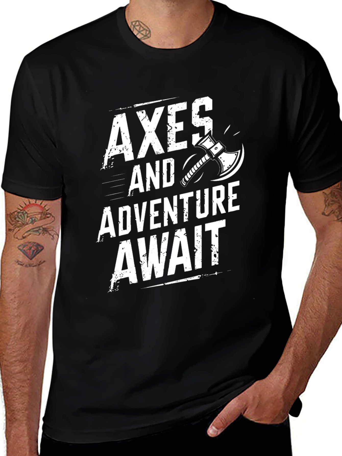 Variant 9 of Axes and Adventure Await Black Graphic Tee