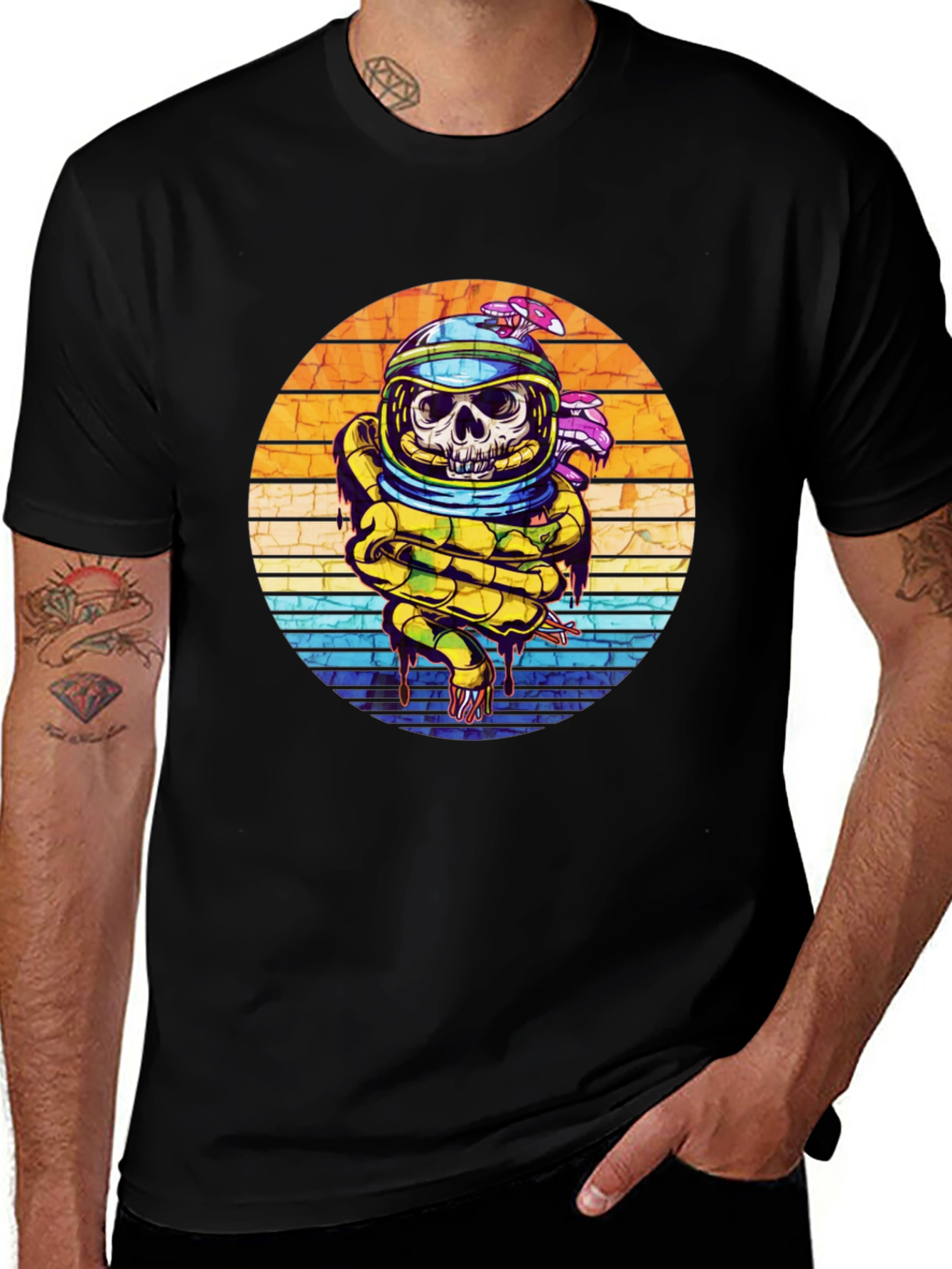 Variant 25 of Astronaut Skull Graphic Tee - Retro Sunset