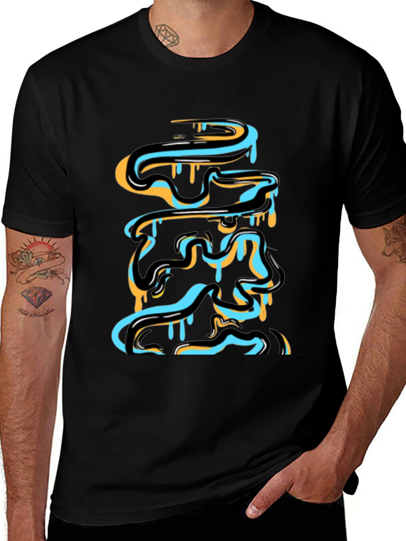Variant 21 of Abstract Drip Art Graphic Tee - Black Cotton Casual Wear