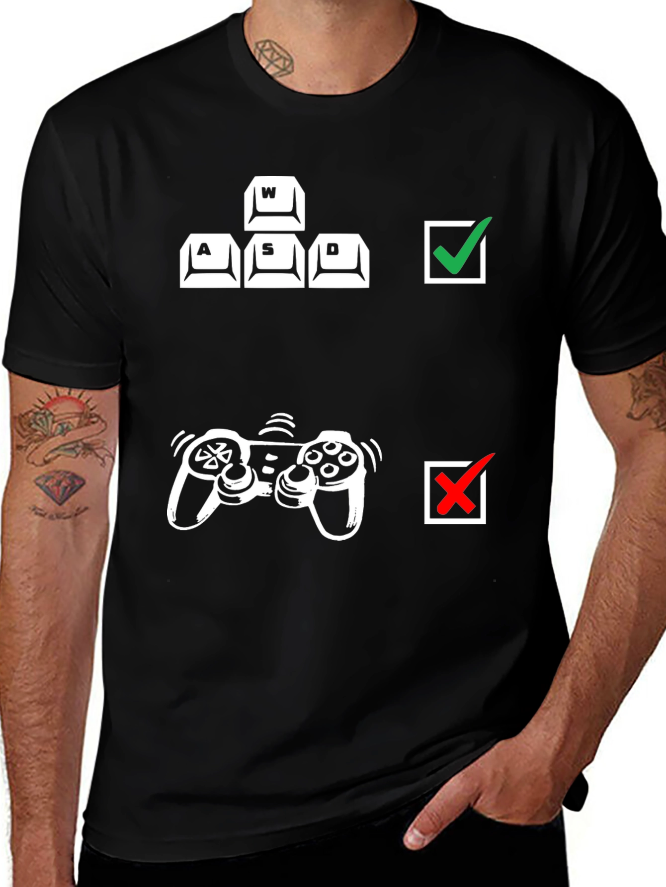 Gamer Keyboard vs Controller Black T-Shirt