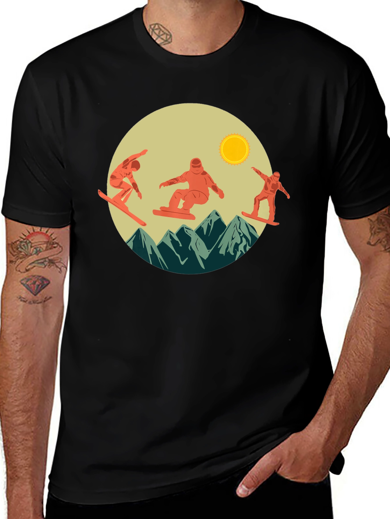 Variant 17 of Snowboarder Mountain Scene Graphic Tee - Black