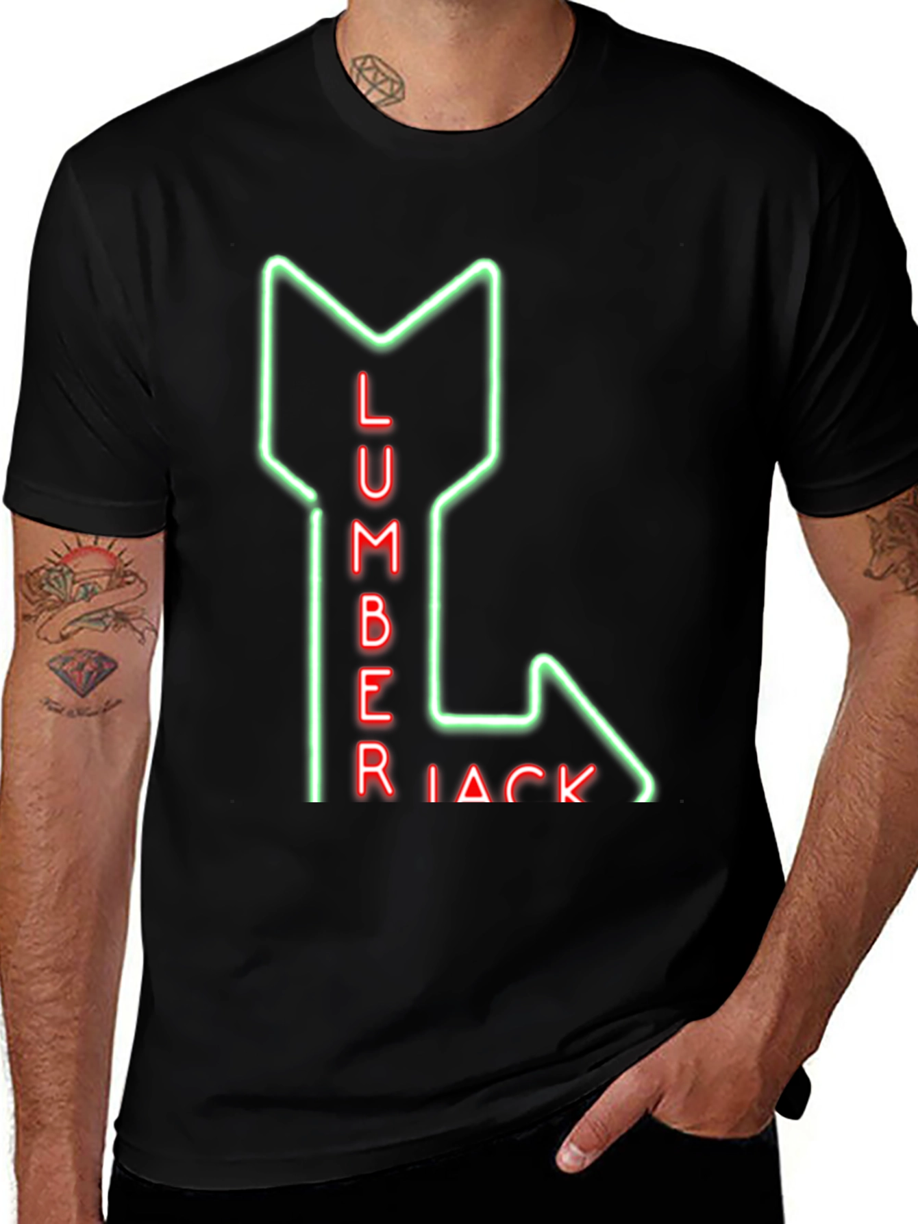 Variant 23 of Lumberjack Neon Sign Graphic Tee - Classic Black