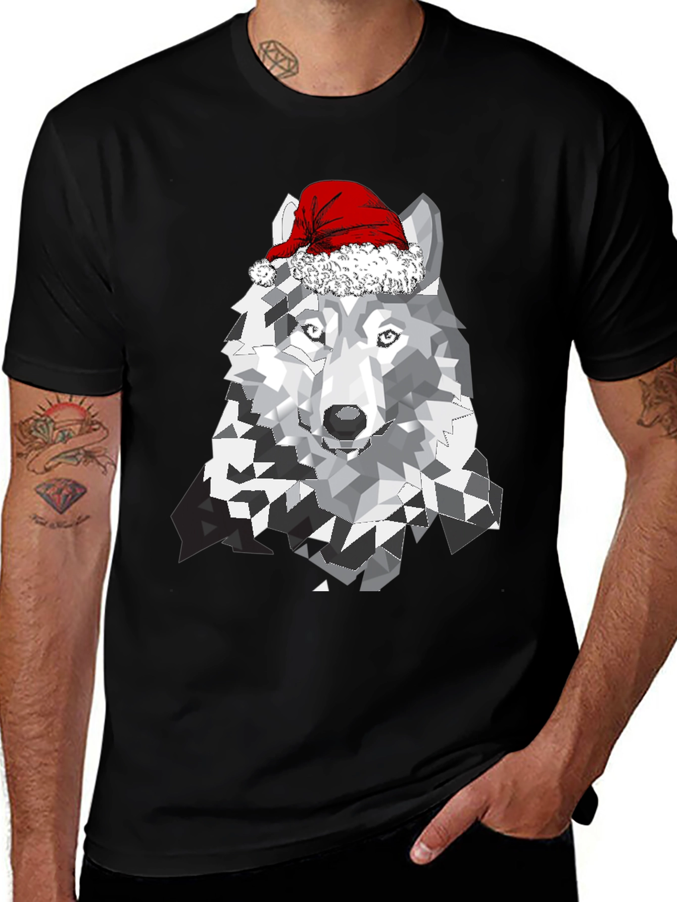 Variant 29 of Wolf with Santa Hat Graphic T-Shirt