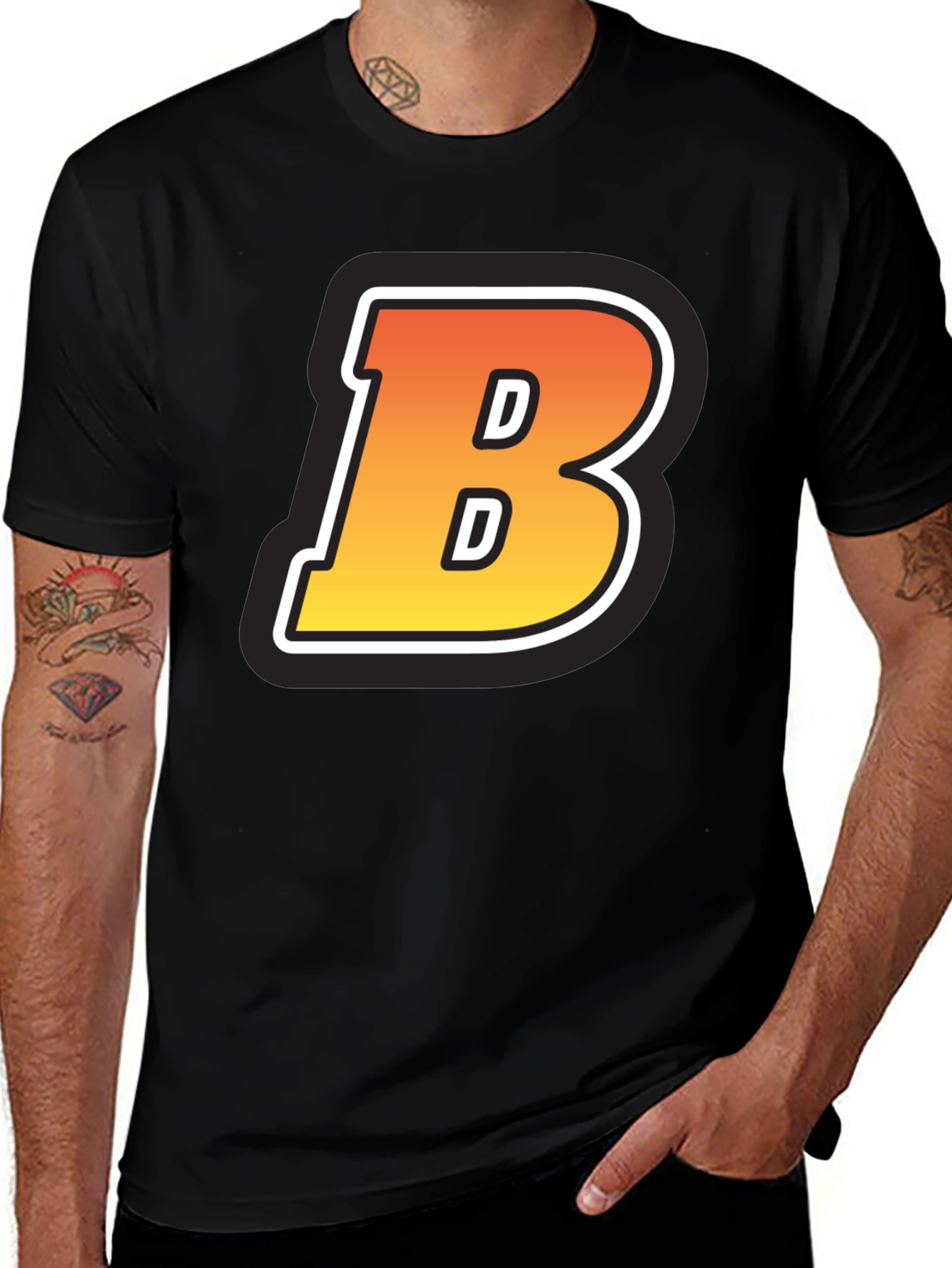 Variant 21 of Bold B Letter Graphic Black T-Shirt