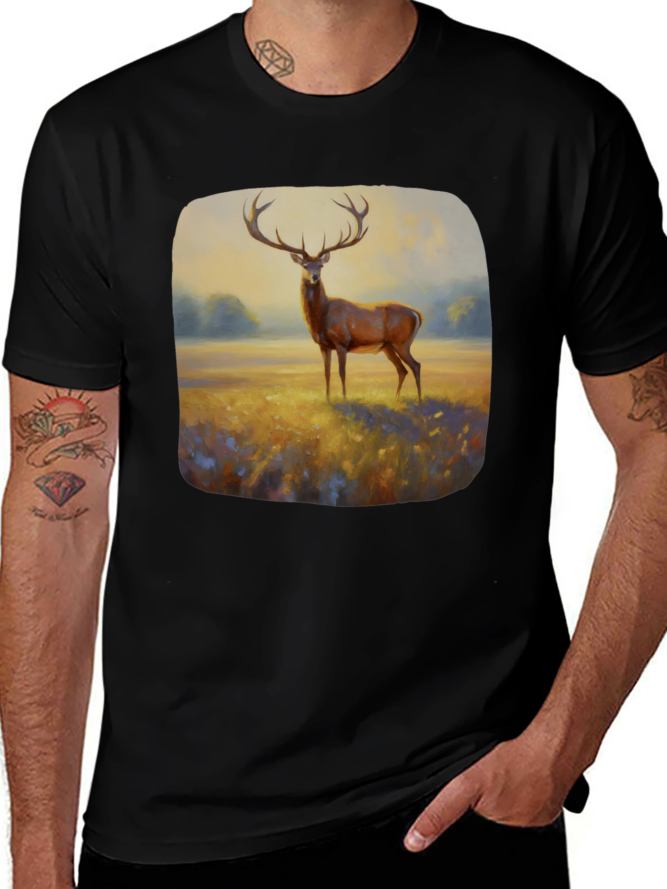 Variant 25 of Deer Painting Graphic Tee - Nature Inspired Art Shirt