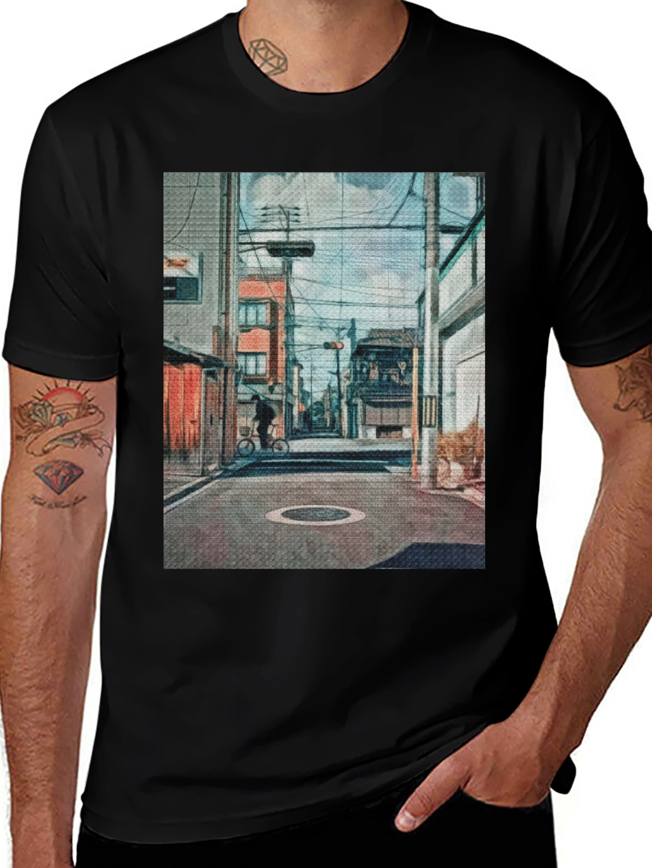 Variant 24 of Cityscape Print Black T-Shirt