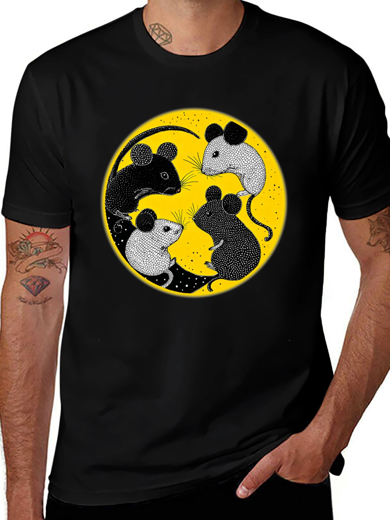 Variant 18 of Yin Yang Mice Graphic Tee - Black