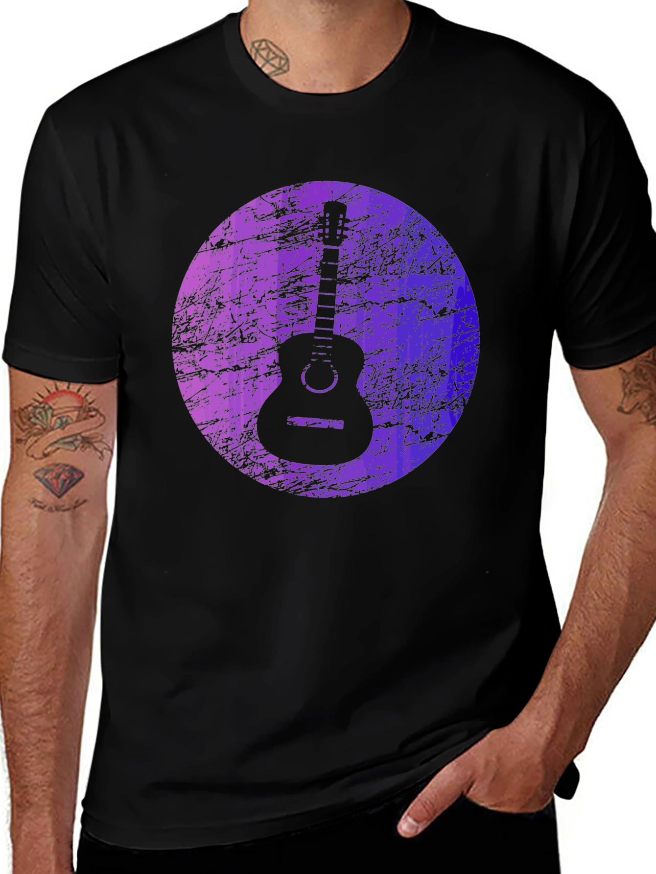 Guitar Graphic Print Black T-Shirt