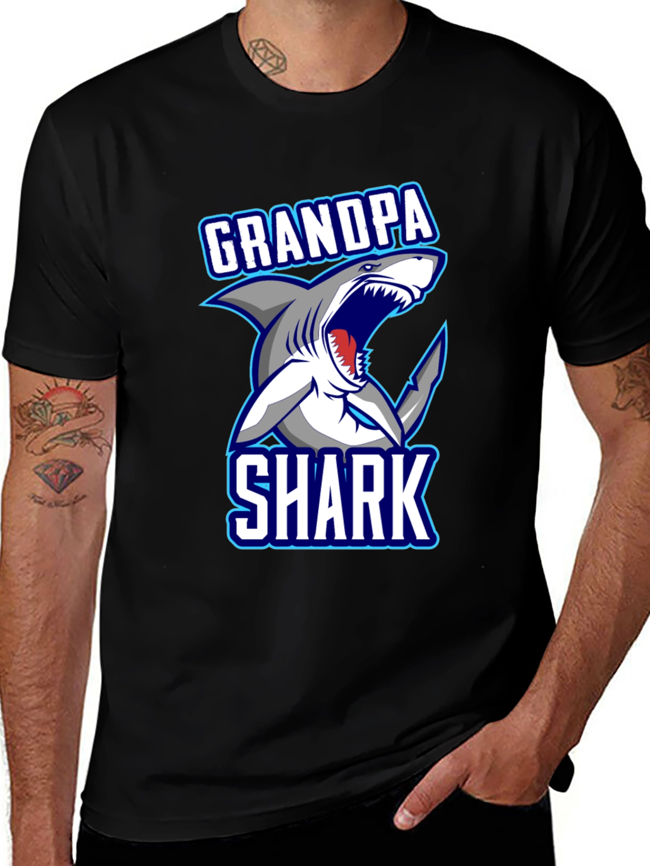 Grandpa Shark Graphic T-Shirt - Men's Black Tee
