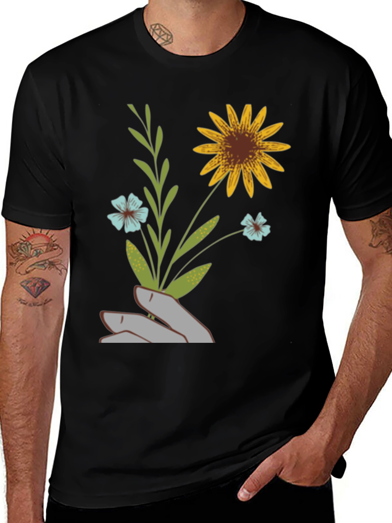 Black Floral Hand Graphic Tee - Black main image